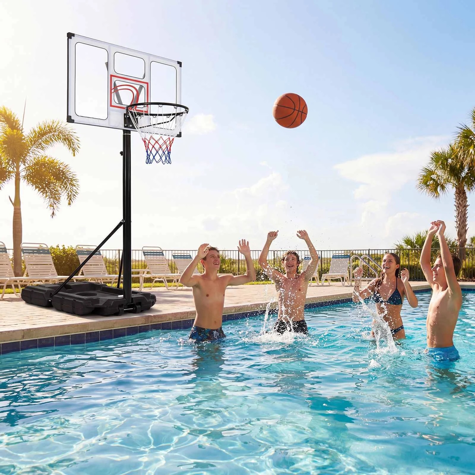 1 Costway Portable Basketball Hoop Outdoor 125-305cm 16-Level Adjustable Goal System, 1 of 3