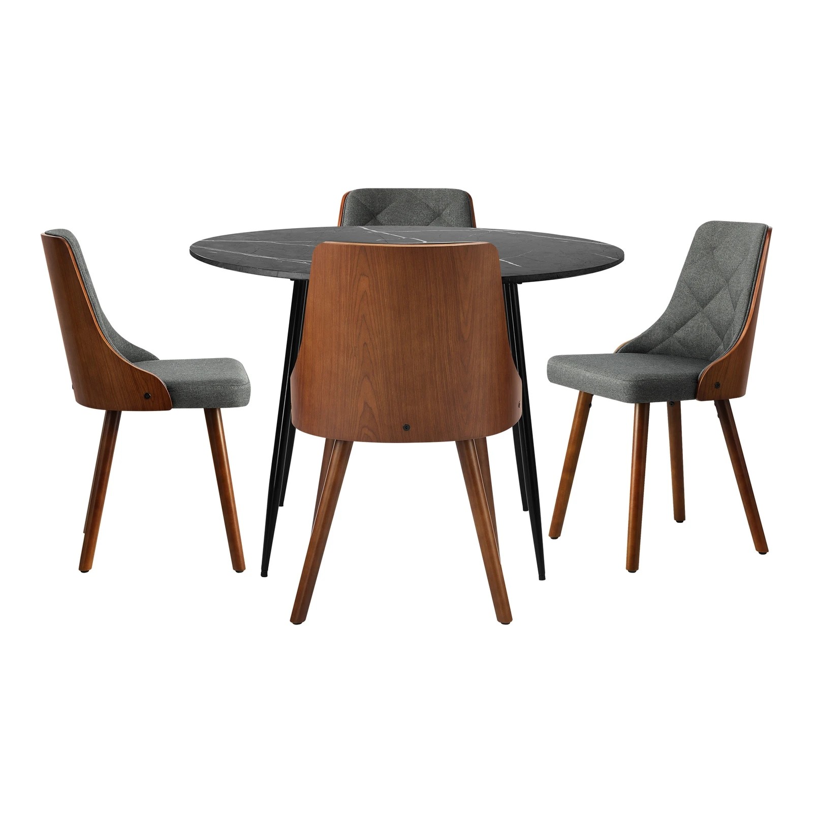 7 Oikiture 110cm Round Dining Table with 4PCS Dining Chairs Faux Linen - Grey, 7 of 9