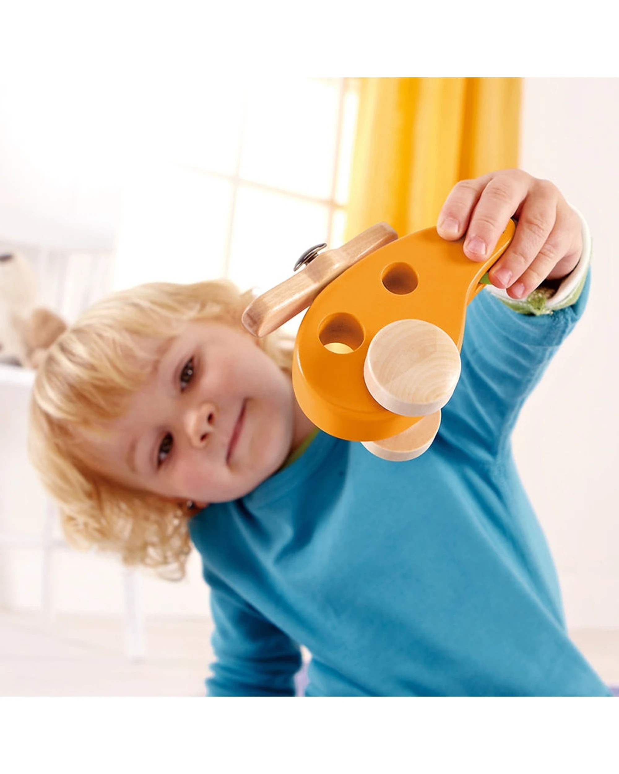 3 Hape Little Copter Wooden Toy Vehicle Kids Hand-Powered Toy Helicopter Up Up Away Theme - Multi, 3 of 3