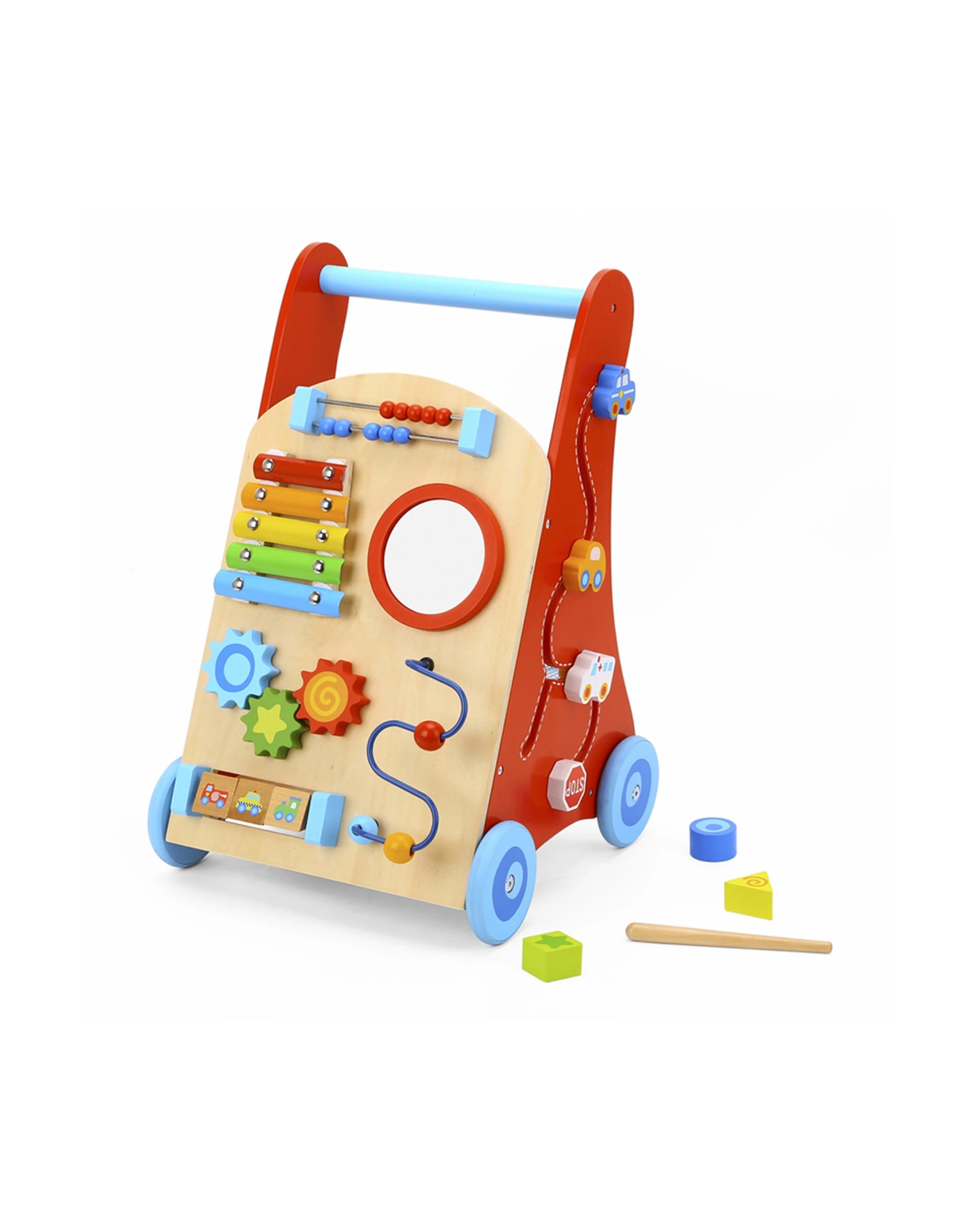 1 Tooky Toy Baby Walker Wooden Activity Play Toy With Mirror And Beads 18m Plus
 - Multi, 1 of 3