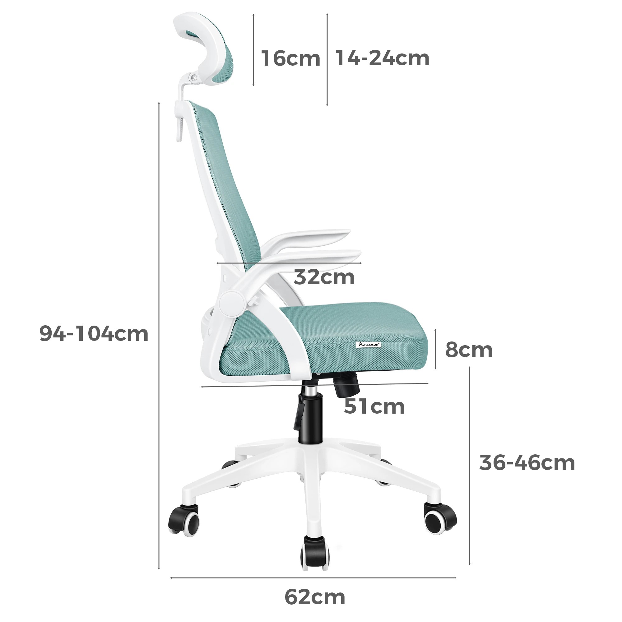 7 Alfordson Mesh Office Chair Executive Computer Seat Fabric Tilt Gaming Racing - Cyan, 7 of 10