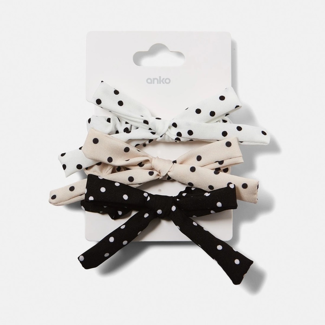 5 3 Pack Polka Dot Bow Hair Scrunchies - Black, White and Beige, 5 of 5