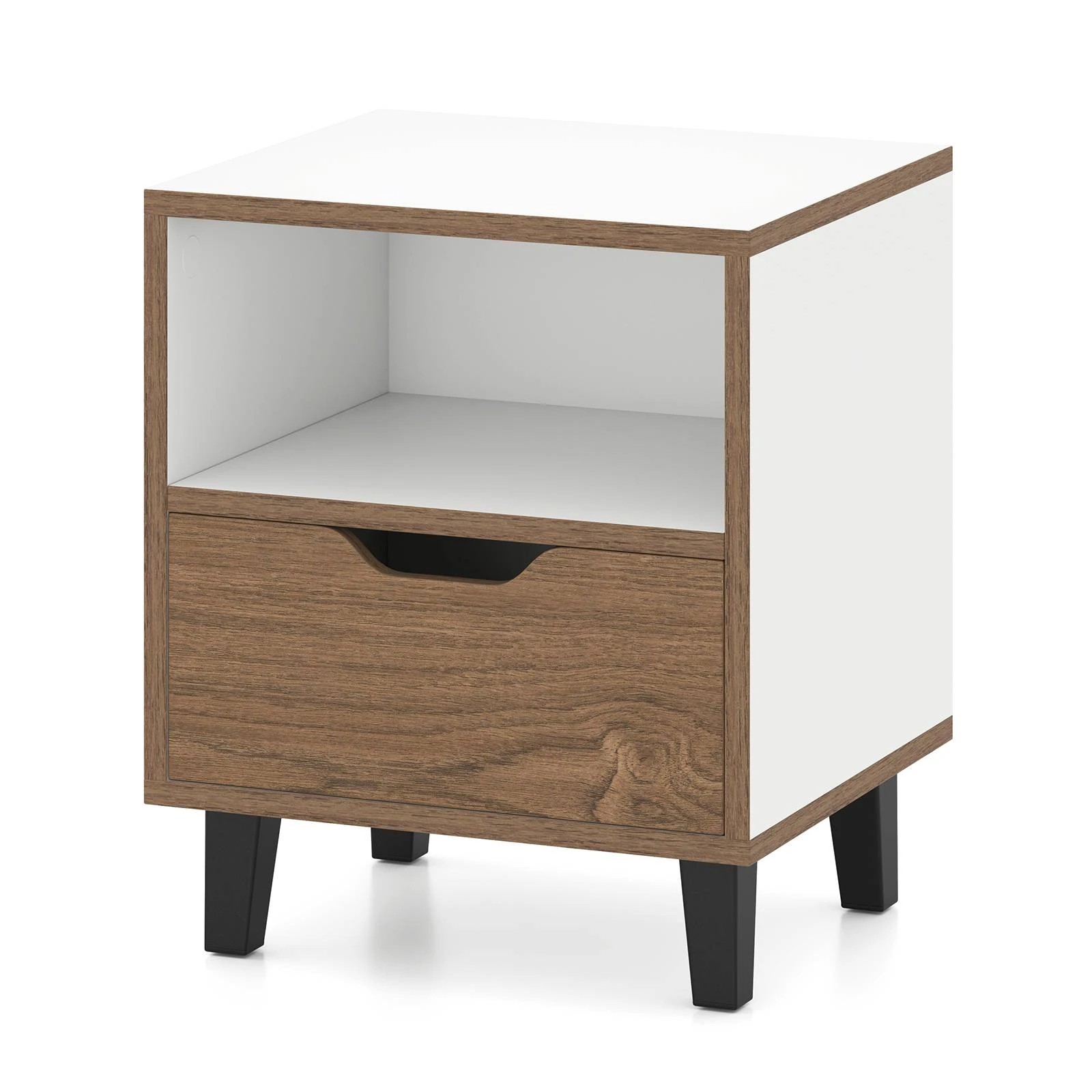 1 Costway Nightstand Mid Century Modern Bedside Table w/Drawer Square End Table, 1 of 3