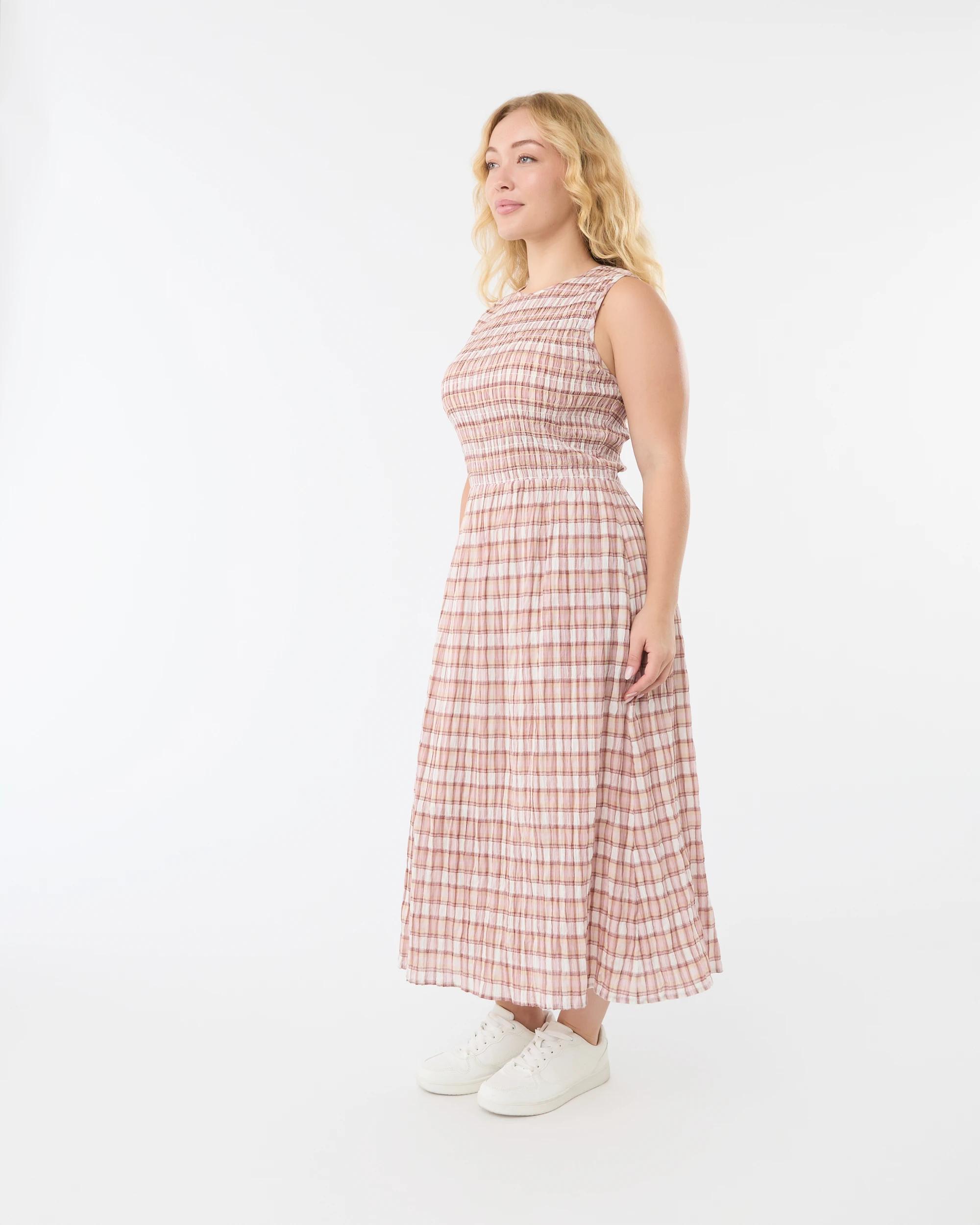 2 Sleeveless Shirred Bodice Midi Dress Check Wp, 2 of 7