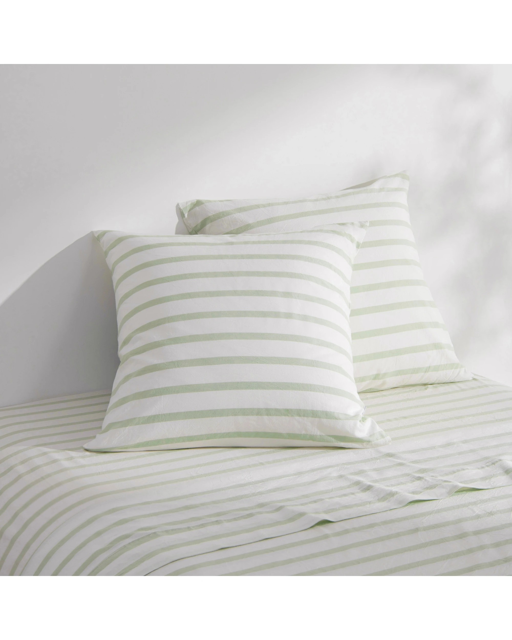 1 Dreamaker Twin Pack Bask Yarn Dyed Washed Cotton Striped Standard Pillowcase - Sage, 1 of 6