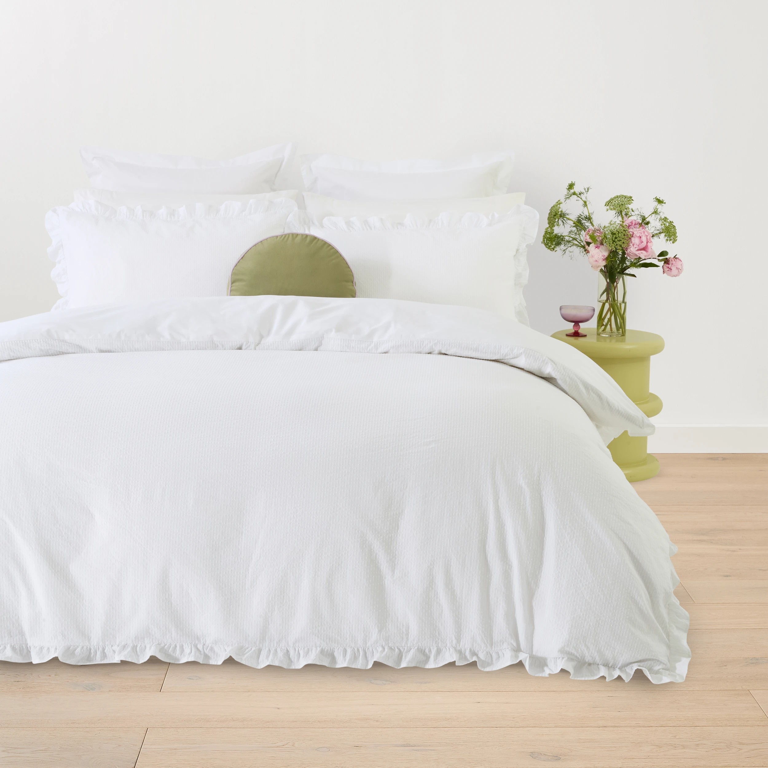 1 Ruffle Cotton Quilt Cover Set - Super King Bed, White, 1 of 6