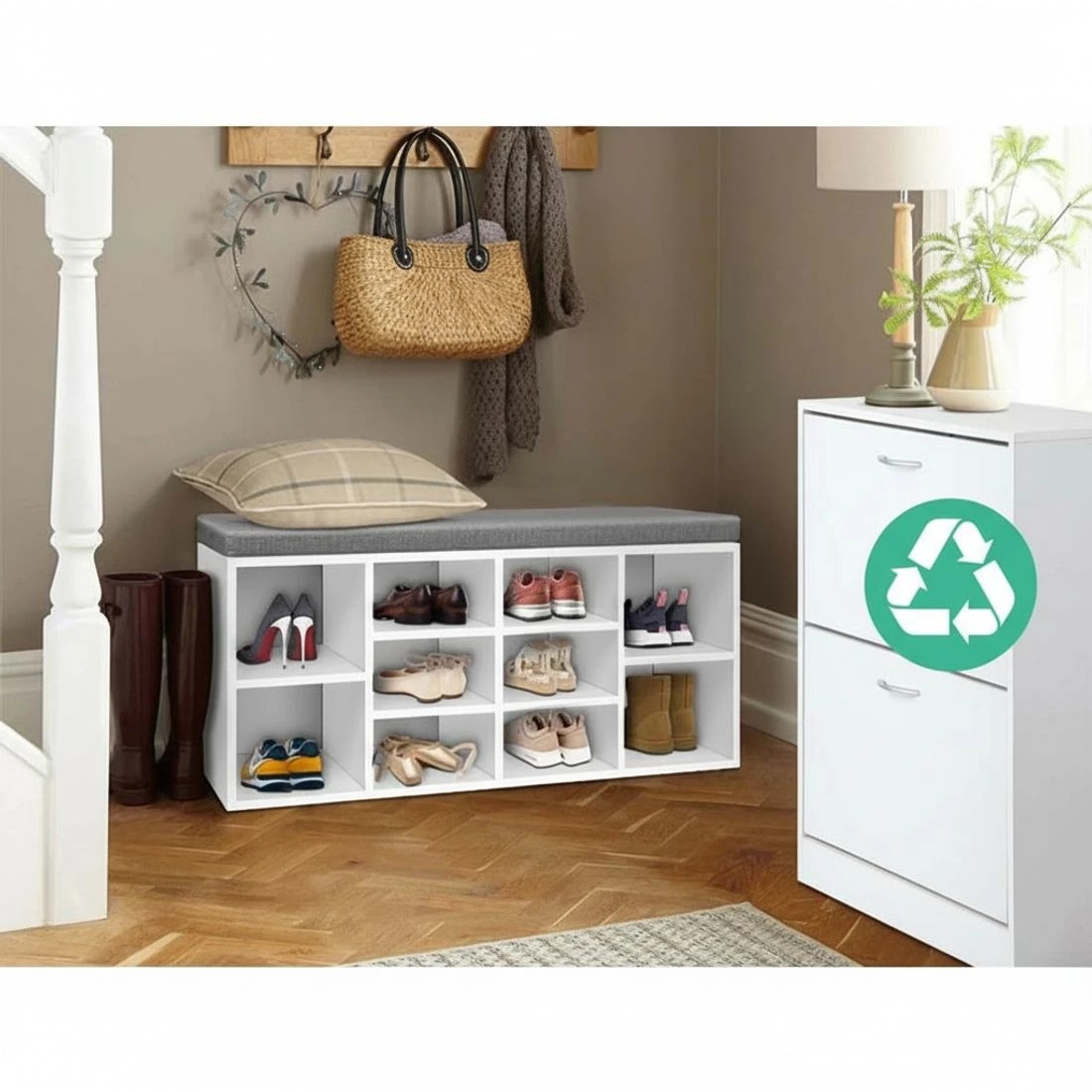 7 Artiss Shoe Rack Storage Cabinet Bench Entryway Organizer Seat Space Saving Easy Clean Sturdy Bedside Table - White, 7 of 10
