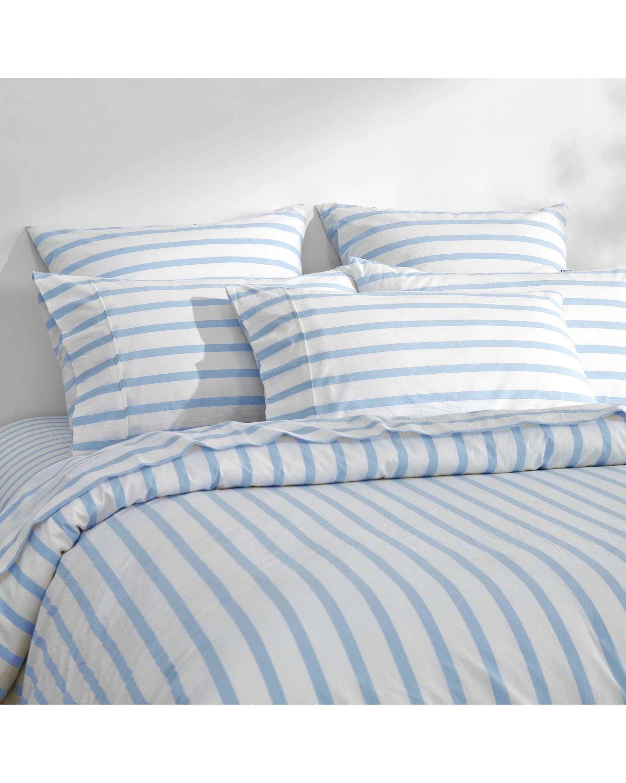 2 Dreamaker Bask Yarn Dyed Washed Cotton Striped Quilt Cover Set - King Single Bed - Sky, 2 of 7
