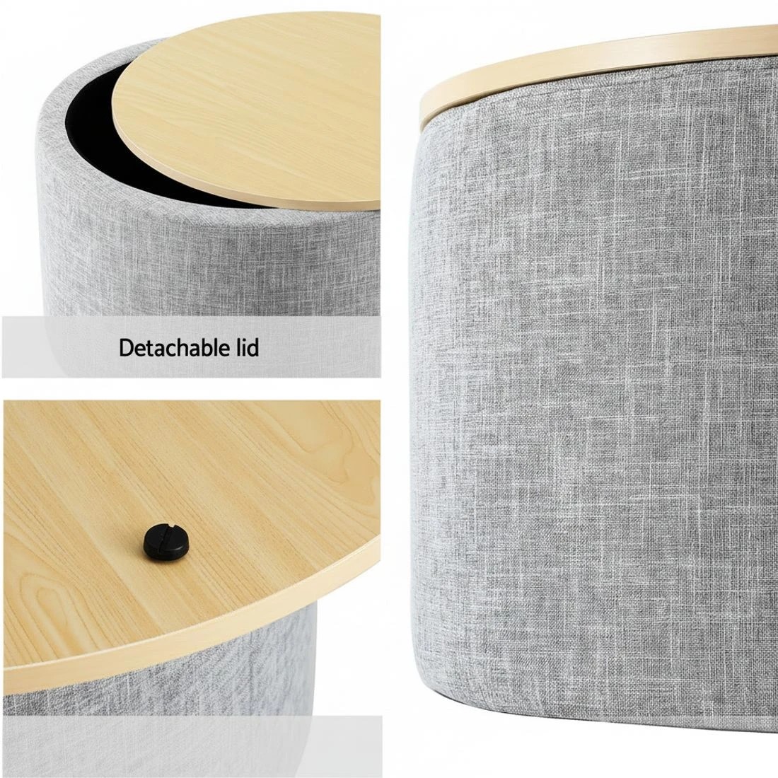 5 Artiss Storage Ottoman Blanket Box 40cm Linen Round - Multi, 5 of 6