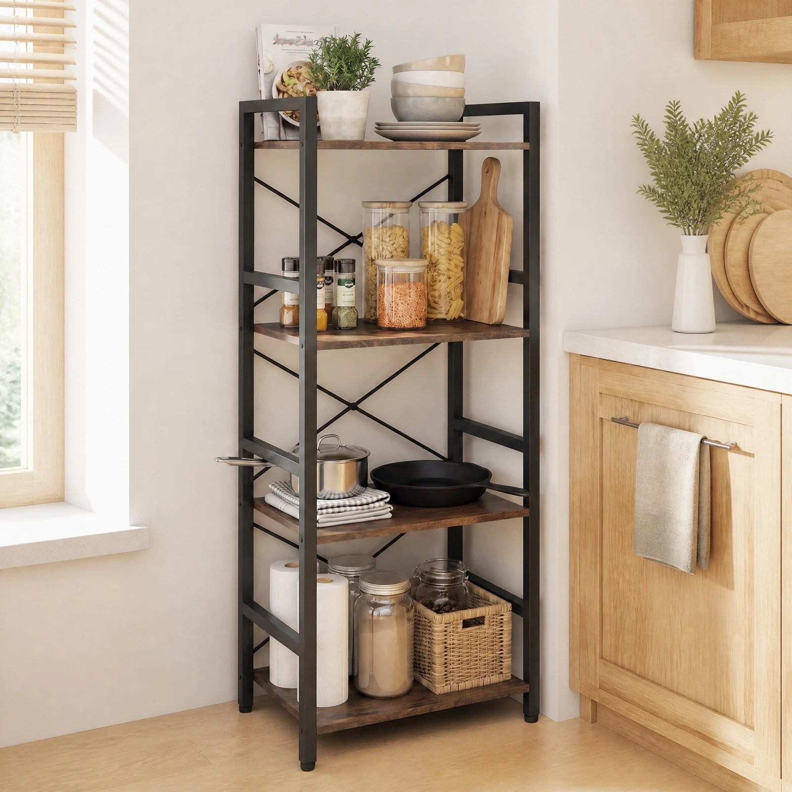 2 Costway 4-Tier Bookshelf Bookcase Metal Display Rack Open Shelves - Brown, 2 of 5