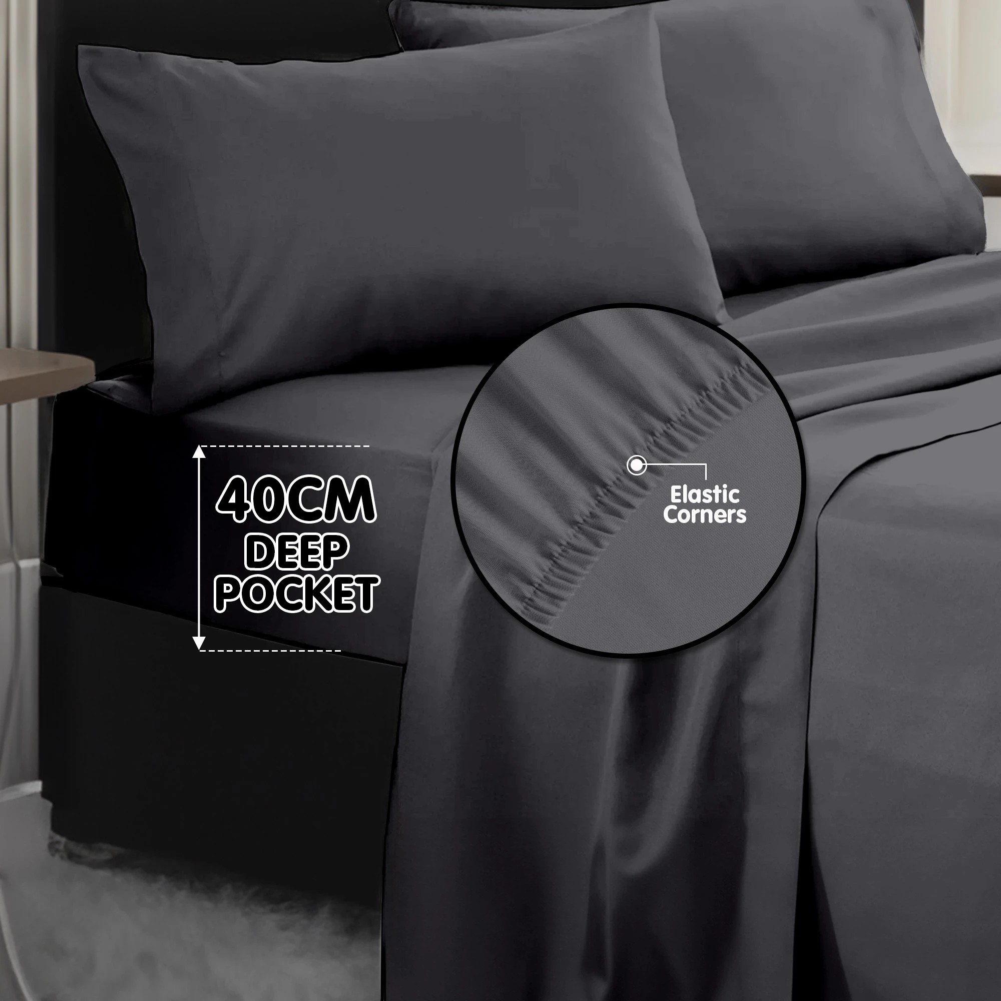 8 4pc 1000 Thread Count Cotton Rich Sheet Gift Pack Cvc Microfibre Blend In Charcoal
 - King Bed, 8 of 10