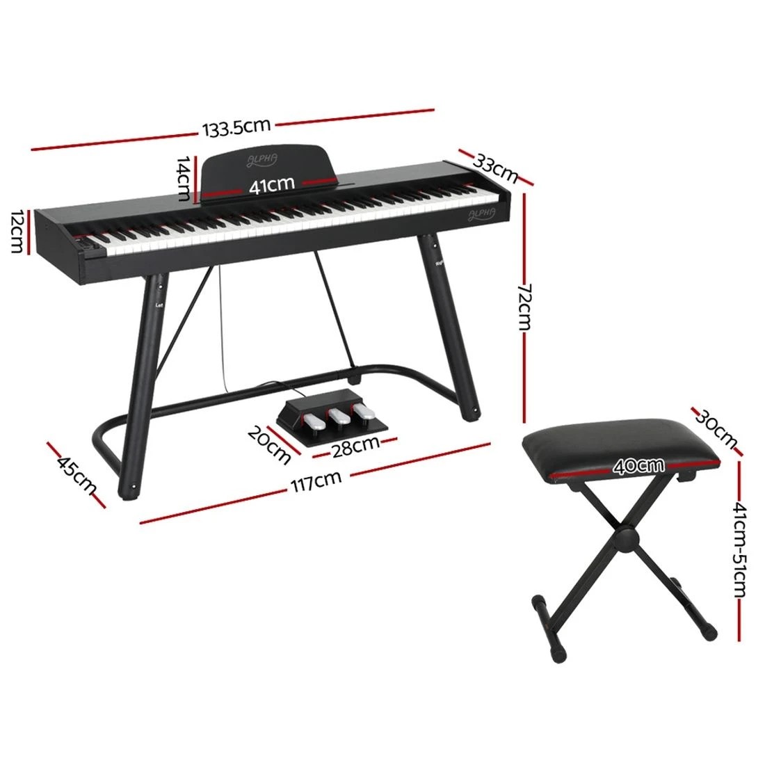 2 Alpha 88 Keys Electronic Piano Keyboard Digital Electric w/ Stand Stool Weighted - Black, 2 of 6