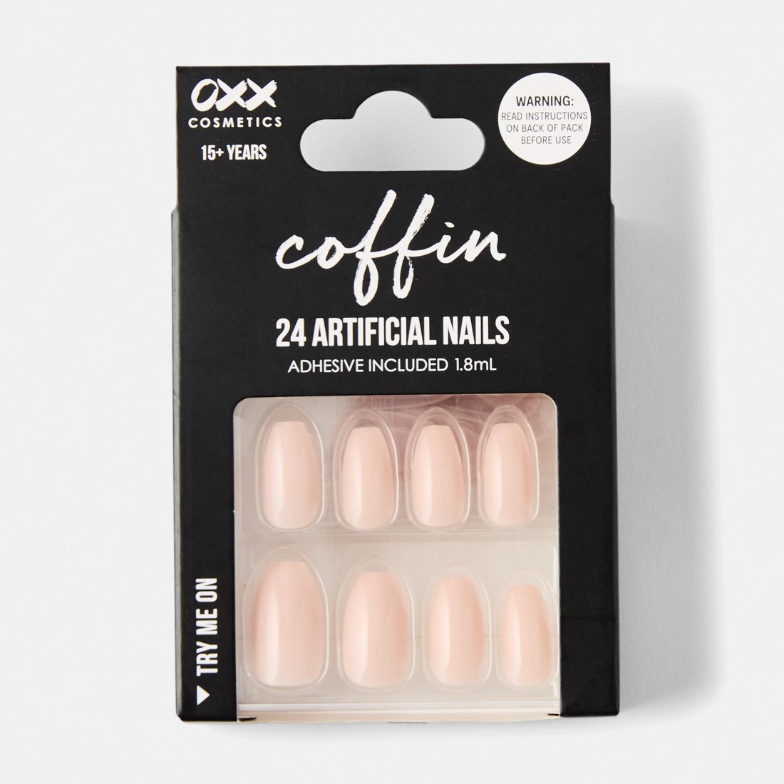 1 OXX Cosmetics 24 Pack Artificial Nails with Adhesive - Coffin Shape, Nude, 1 of 5