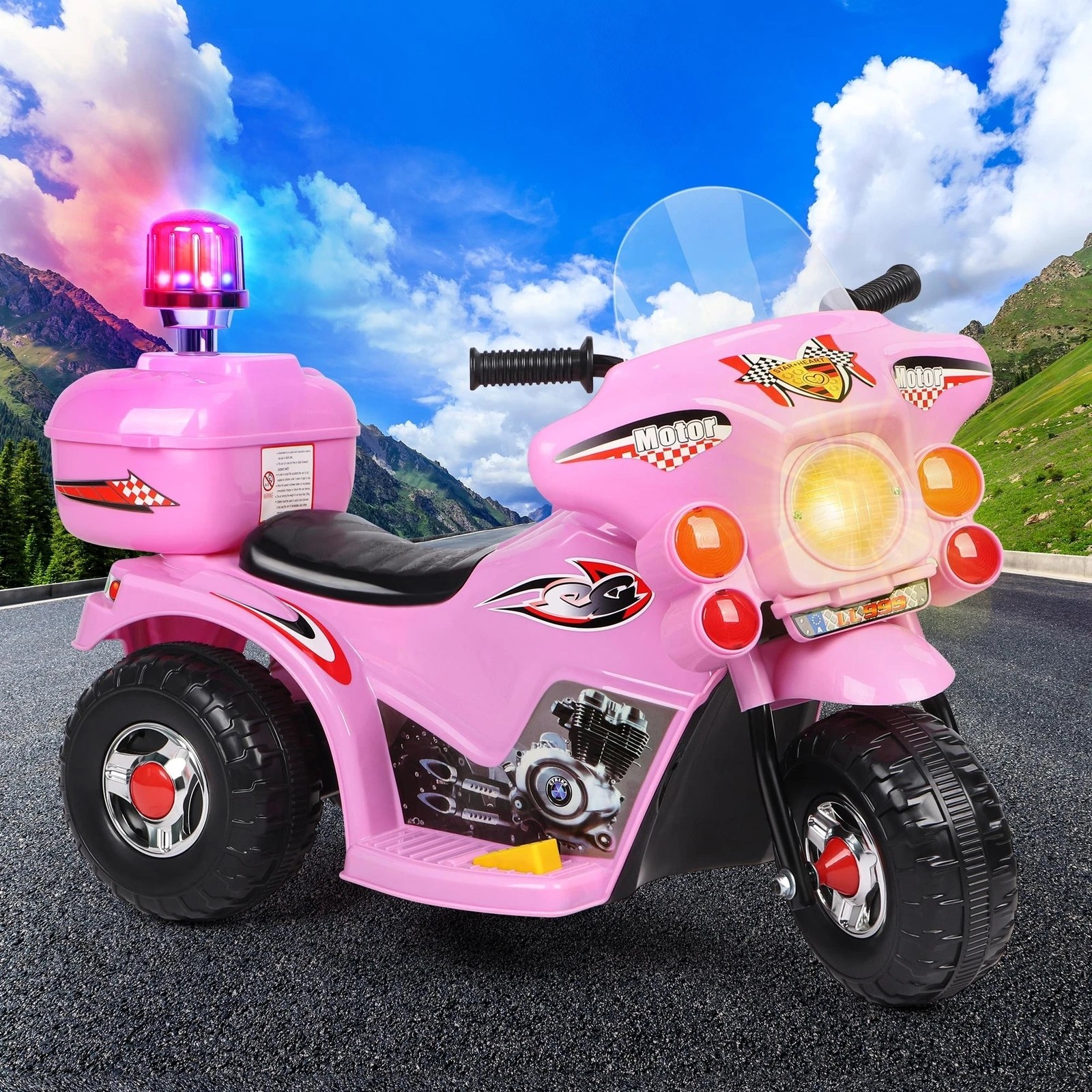 2 Alfordson Kids Ride On Car Police Motorcycle 6V Electric Toy 25W Motor MP3 - Pink, 2 of 9