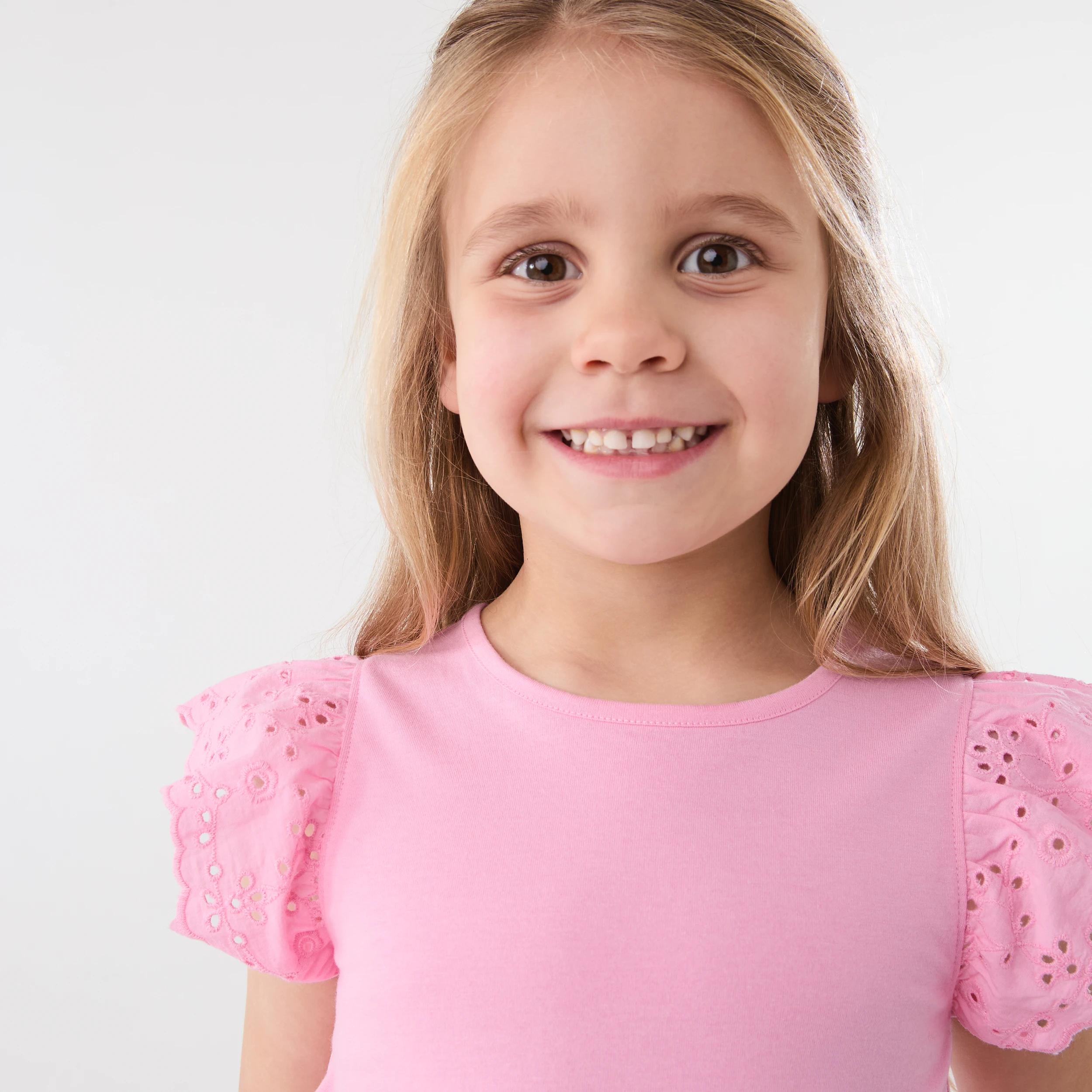 3 Broderie Frill Sleeve T-shirt Bubble Pnk, 3 of 6
