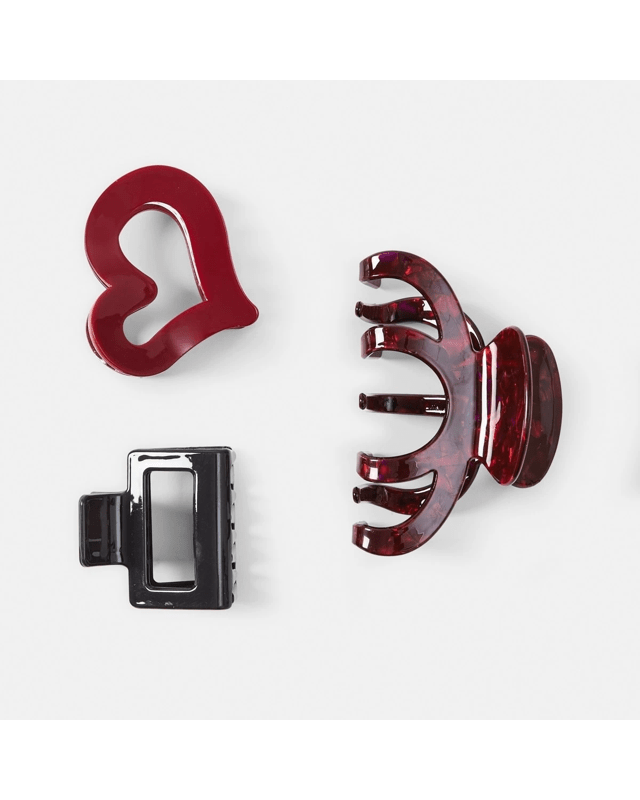 3 Pack Red and Black Mix Statement Claw Hair C