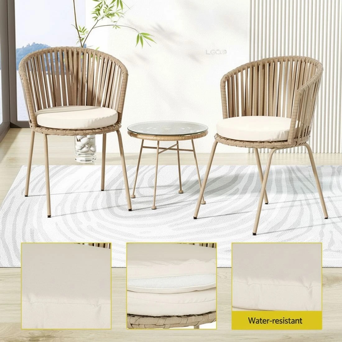 4 Gardeon 3PC Outdoor Bistro Set Patio Furniture Rope Setting Chairs Table - White, 4 of 5
