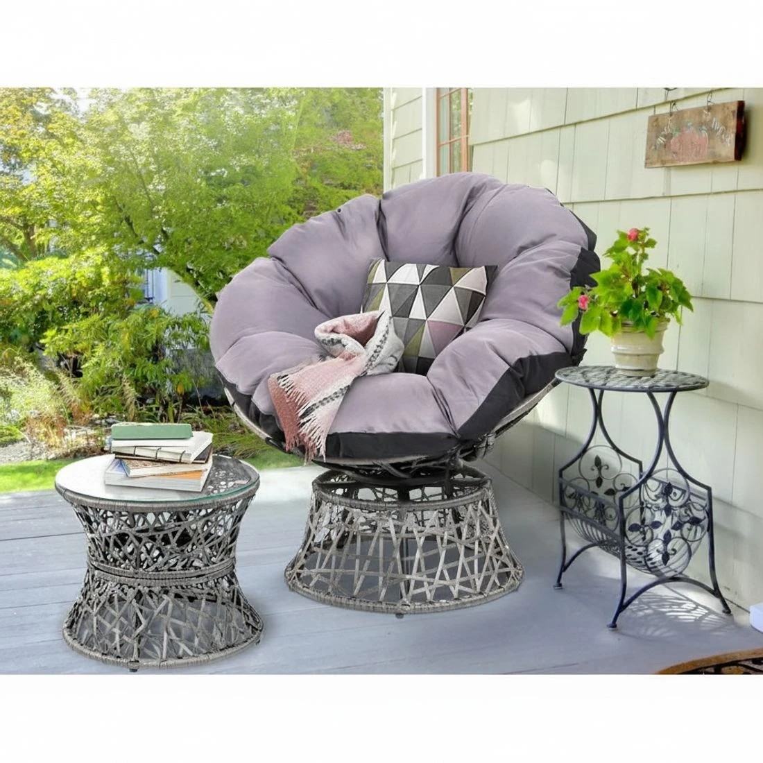 5 Gardeon Outdoor Lounge Setting Furniture Wicker Papasan Chairs Table Patio - Grey, 5 of 7