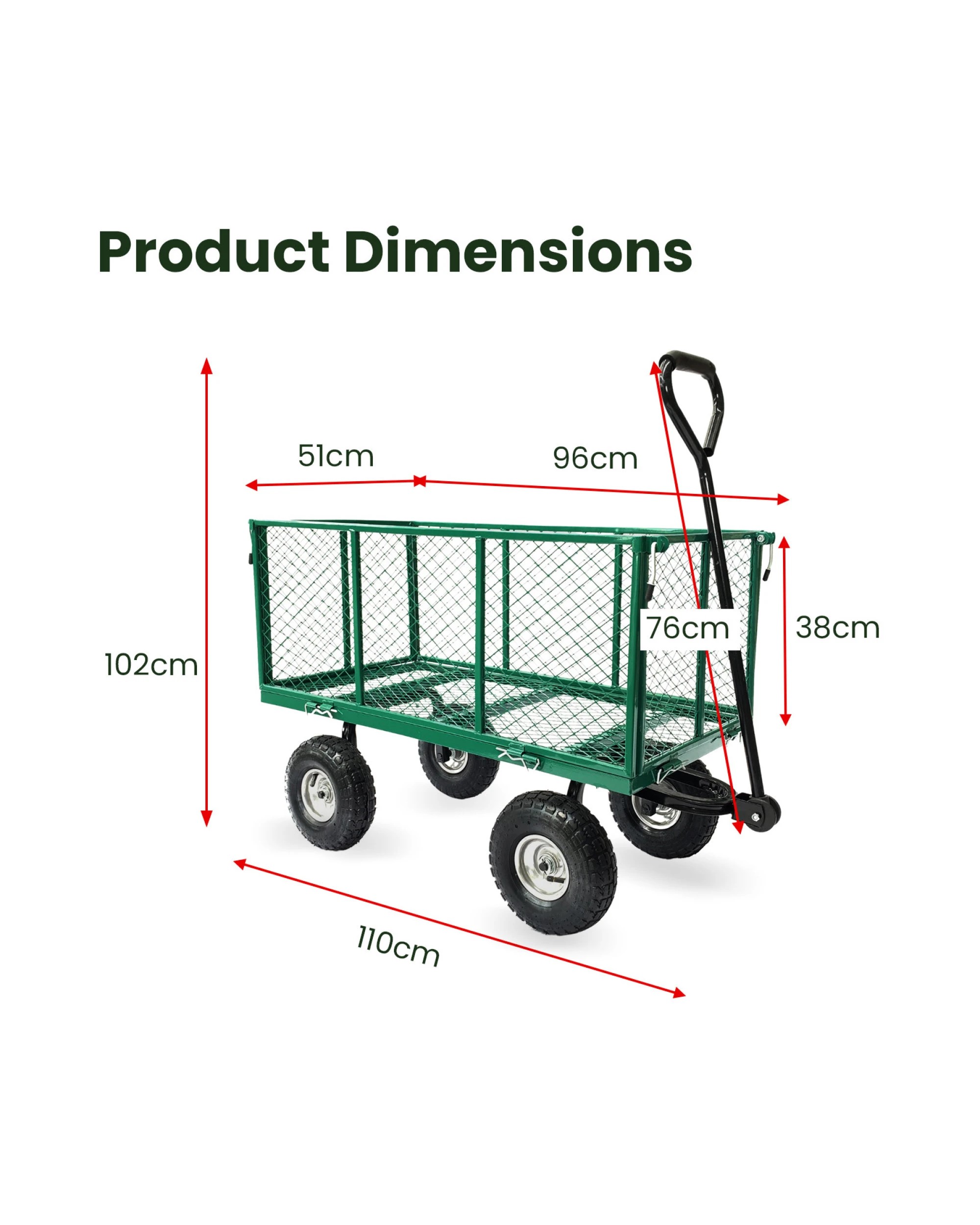 2 Wallaroo Steel Mesh Garden Trolley Cart 300kg Capacity Lounge Wagon Tool - Green, 2 of 10