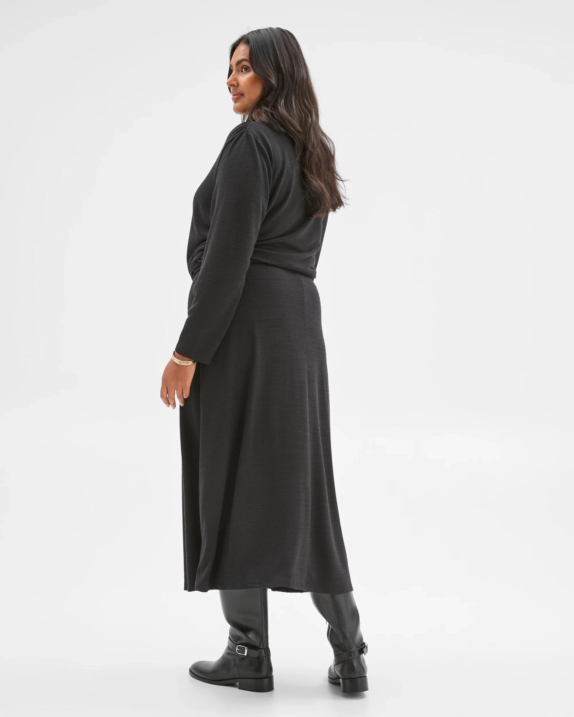 6 Target Curve Plus Size Drape Knit Midi Skirt BLACK, 6 of 6