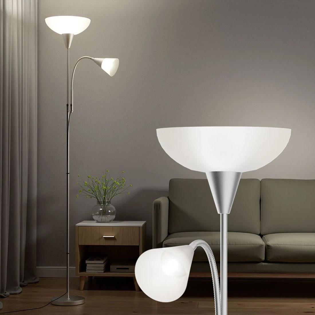 3 Artiss Floor Lamp Mother and Child Modern Home Living Room Office Reading - Silver, 3 of 6