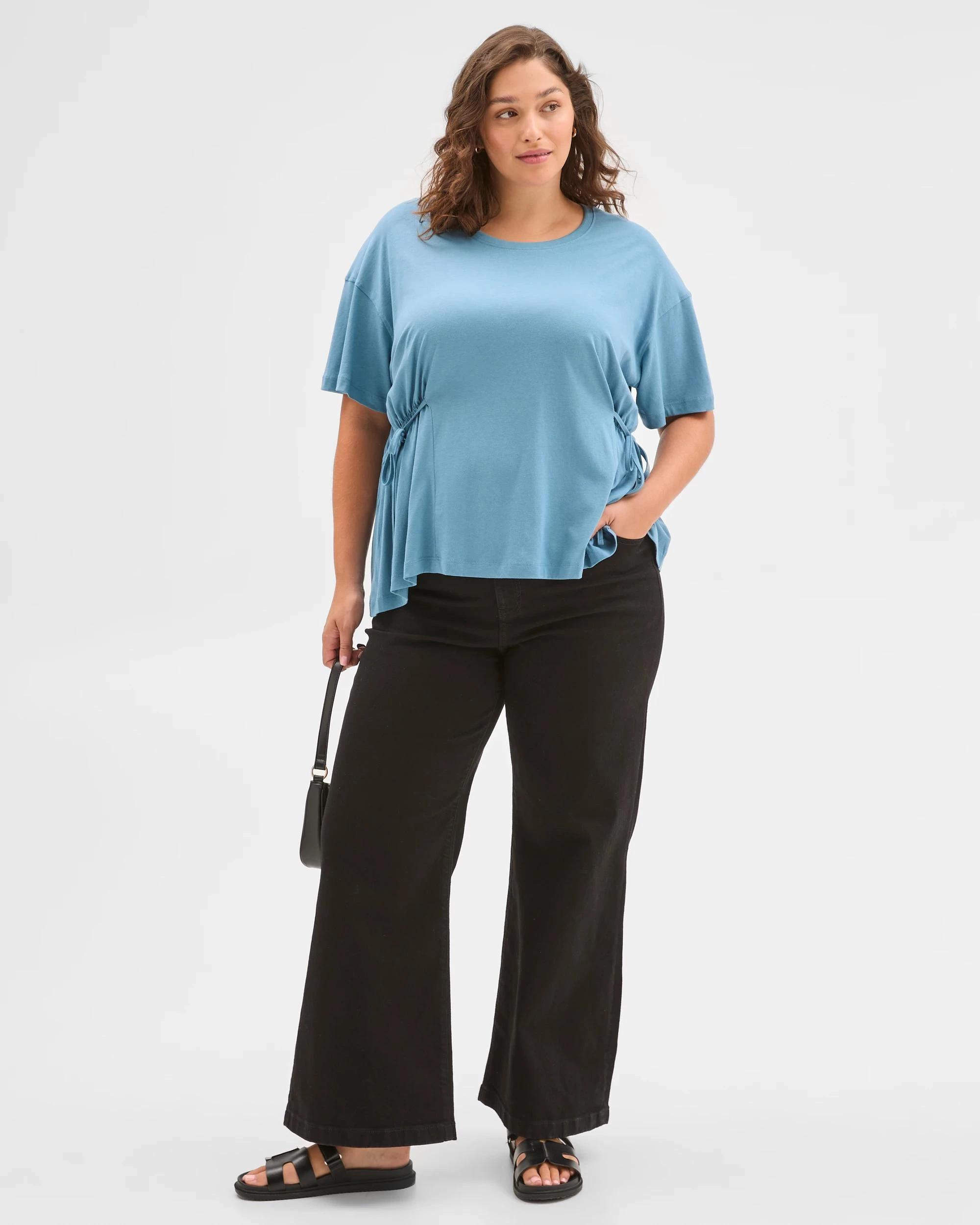 3 Target Curve Plus Size Australian Cotton Blend Side Tie Waist T-Shirt SEAL TEAL, 3 of 6