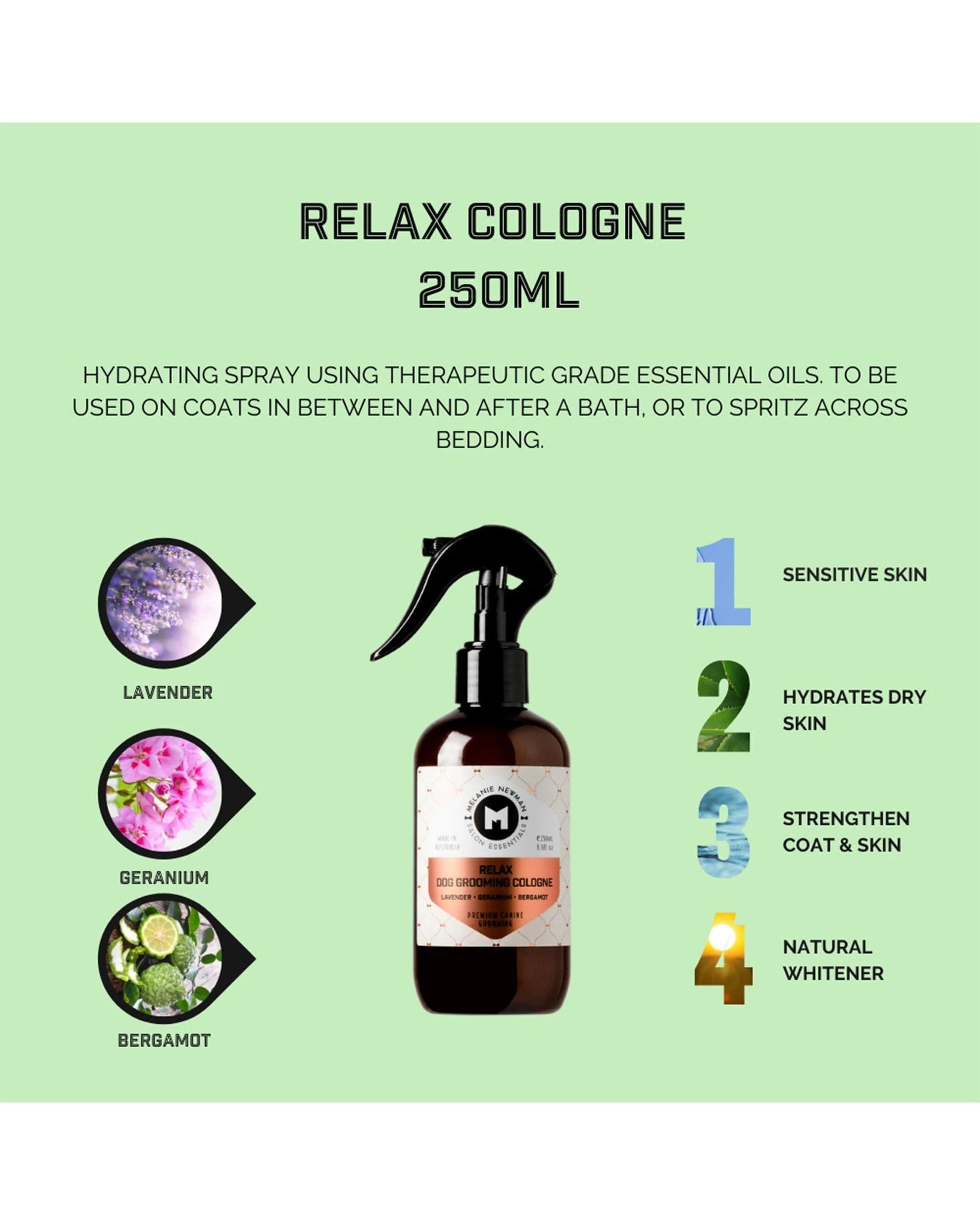 8 Melanie Newman Relax Dog Grooming Cologne Lavender Geranium & Bergamot 250ml, 8 of 9