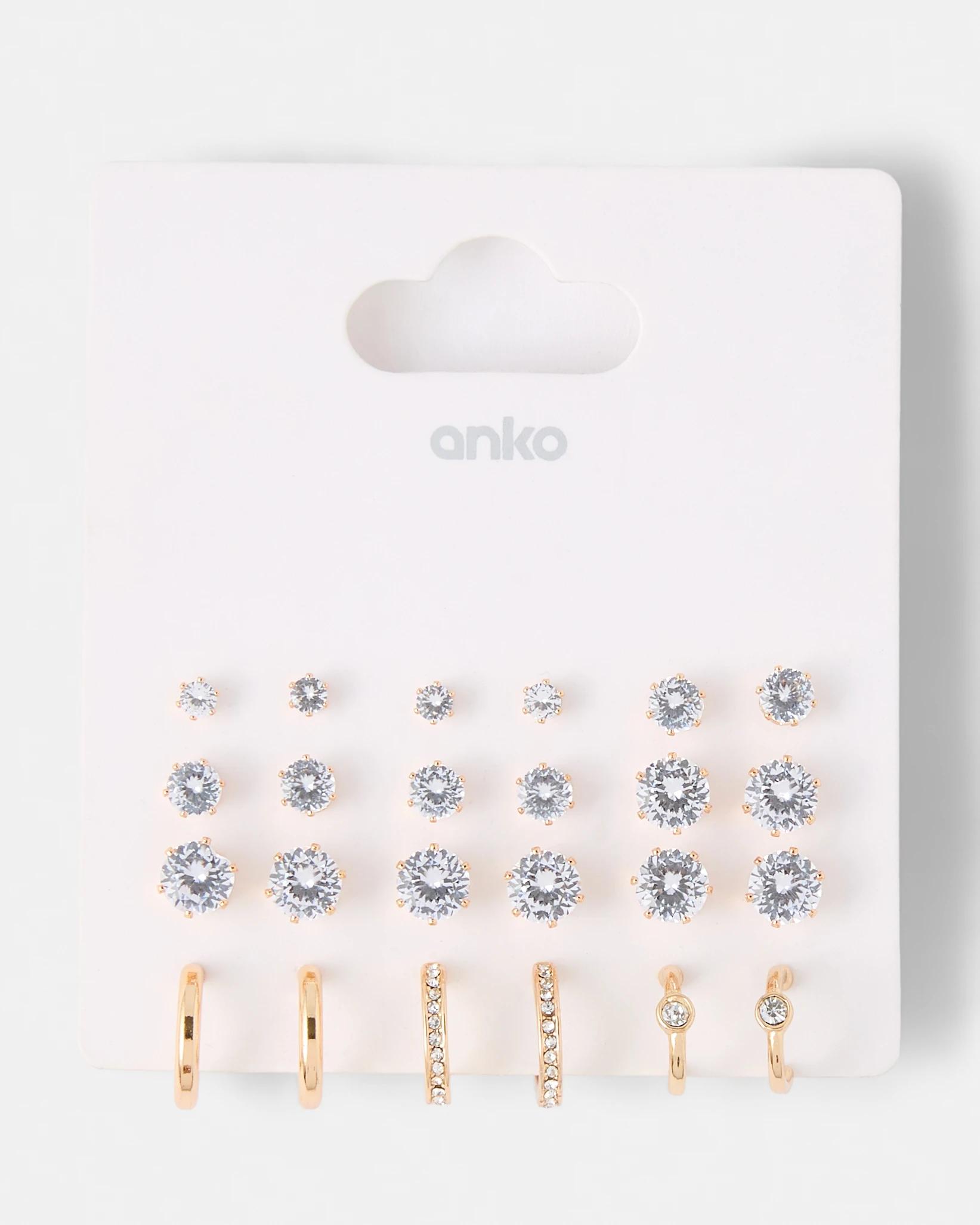 5 12 Pack Sparkly Earrings - Gold Tone Gold, 5 of 5