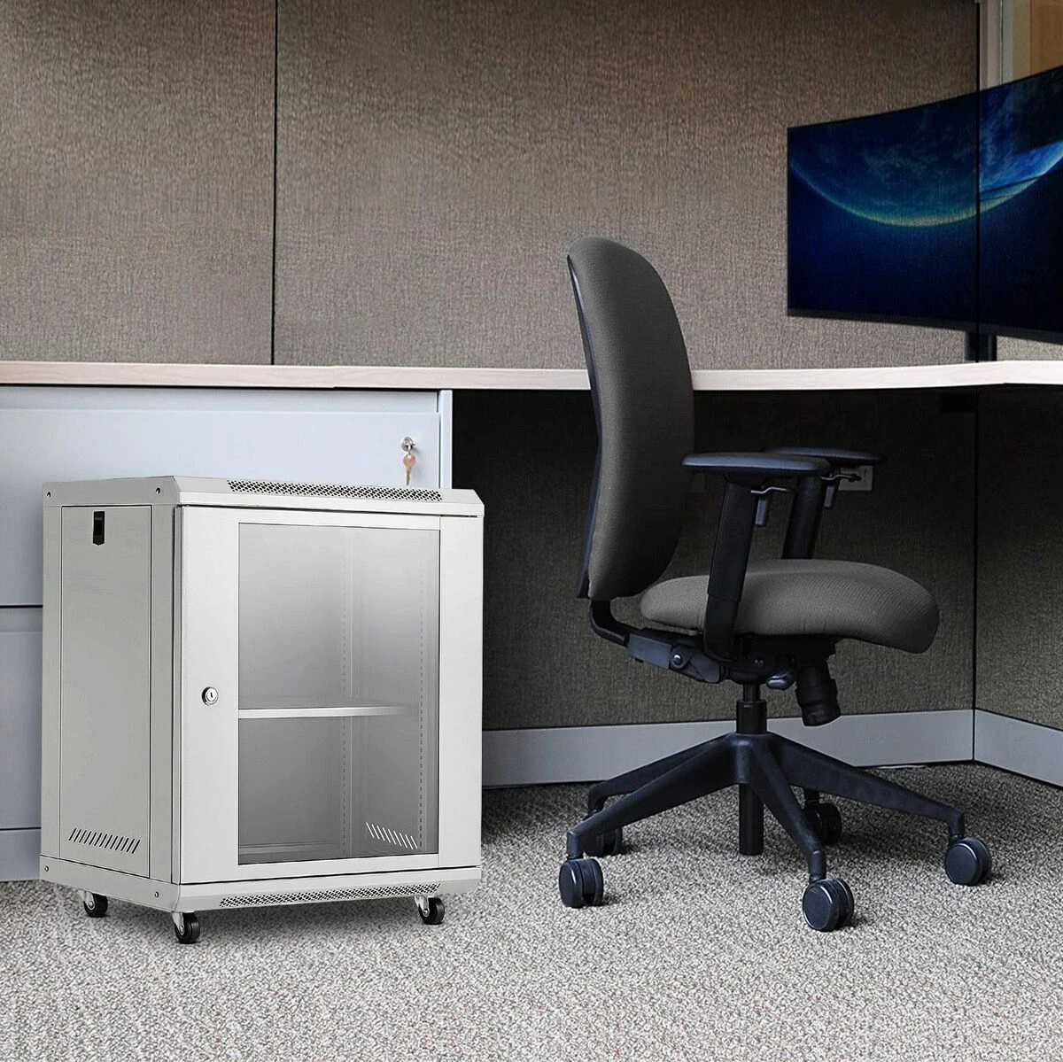 4 Ausway 12U Server Cabinet Rack Network Data Case Wall Mount LAN Enclosure Comms 19Inch 400mm Deep Locking Glass Door, 4 of 10