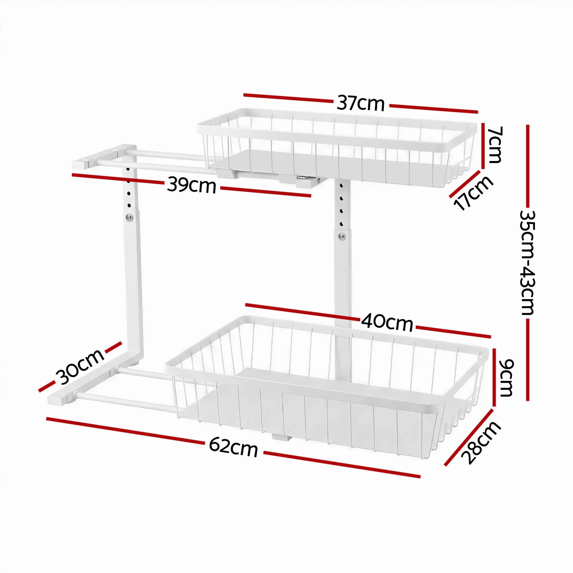 2 Artiss Under Sink Organizer Storage with 2 Slide Out Drawers 5 Adjustable Height Bathroom Kitchen Cabinet - White, 2 of 3