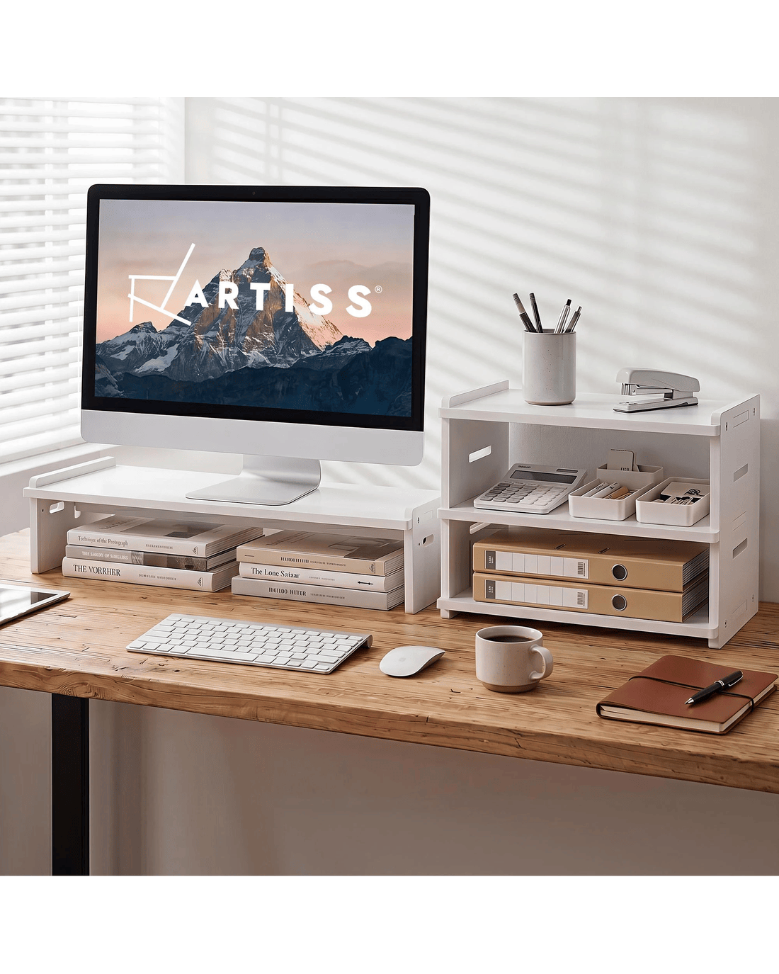 Artiss 2-in-1 Monitor Stand and 3-Tier Desk Organiser, PC Screen Riser ...