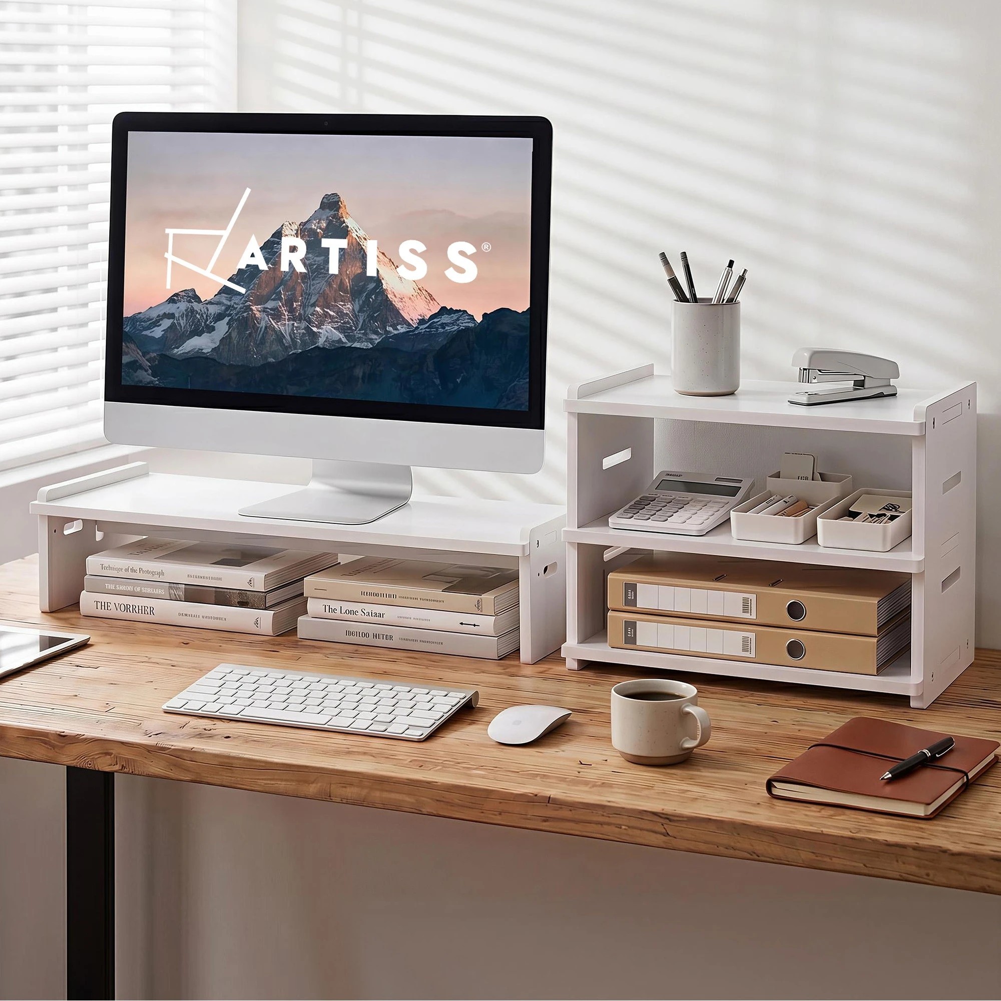 Artiss 2-in-1 Monitor Stand and 3-Tier Desk Organiser, PC Screen Riser ...