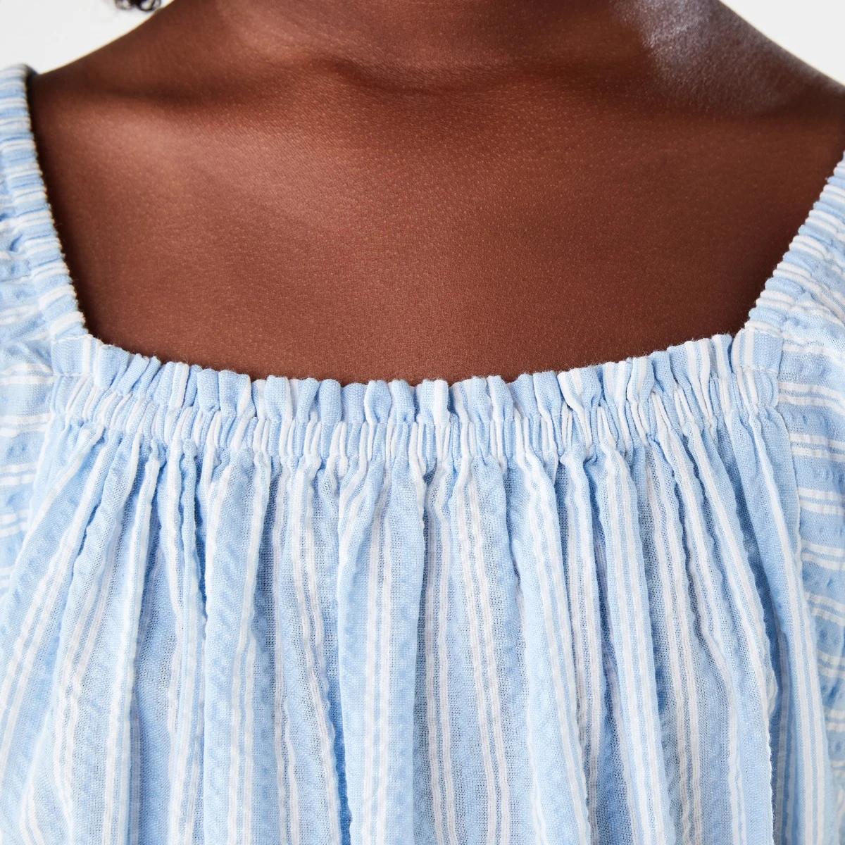 6 Shirred Frill Dress LIGHT BLUE SEERSUCKER STRIPE, 6 of 8