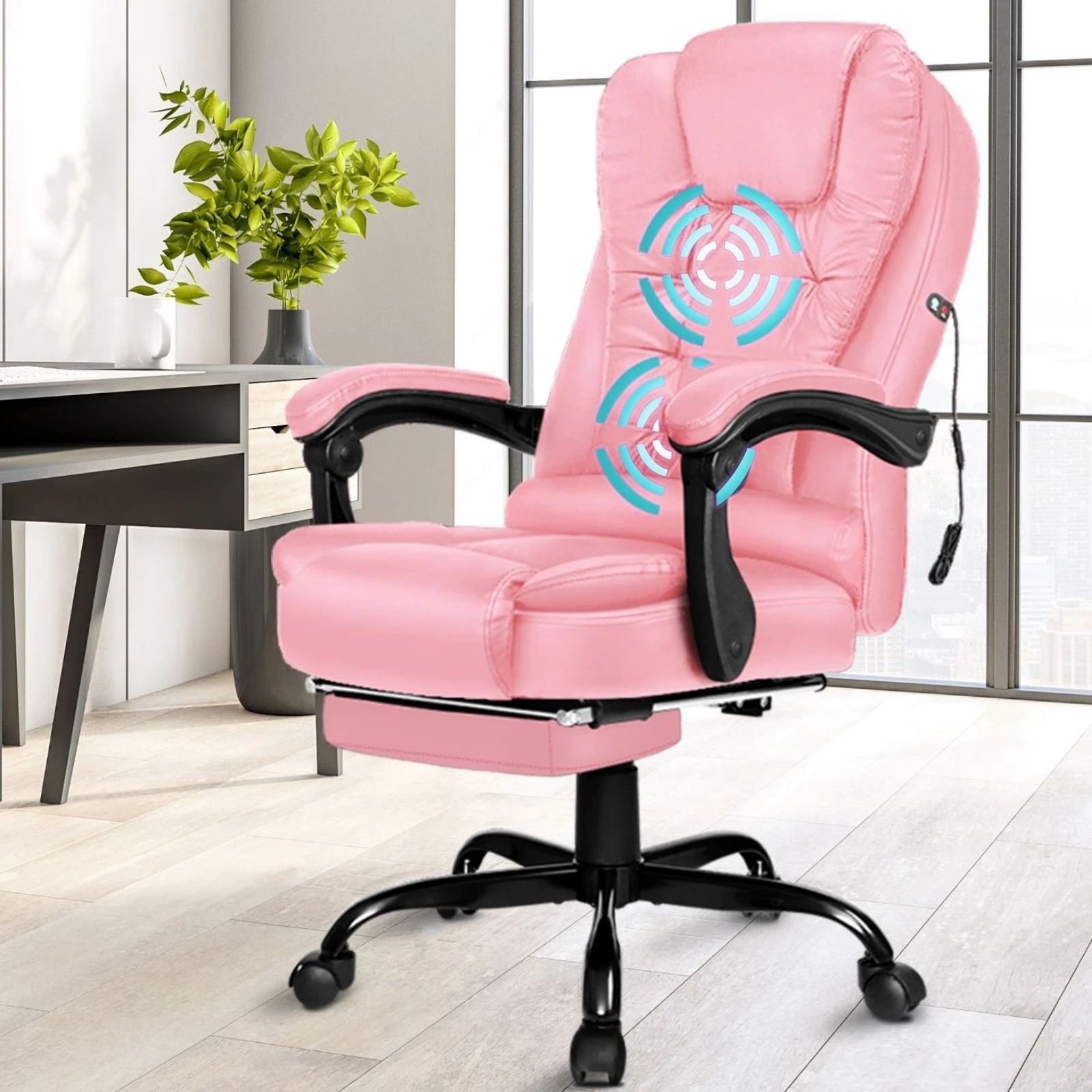 10 Alfordson Massage Office Chair FOOTREST Executive Gaming Racing Seat PU Leather - Pink, 10 of 10