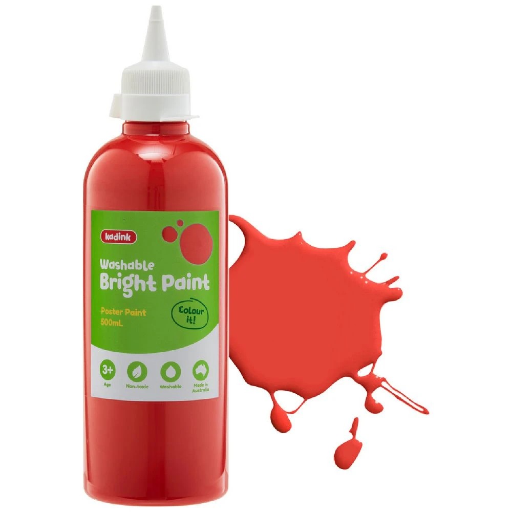 1 Kadink Washable Bright Poster Paint 500mL Red, 1 of 2