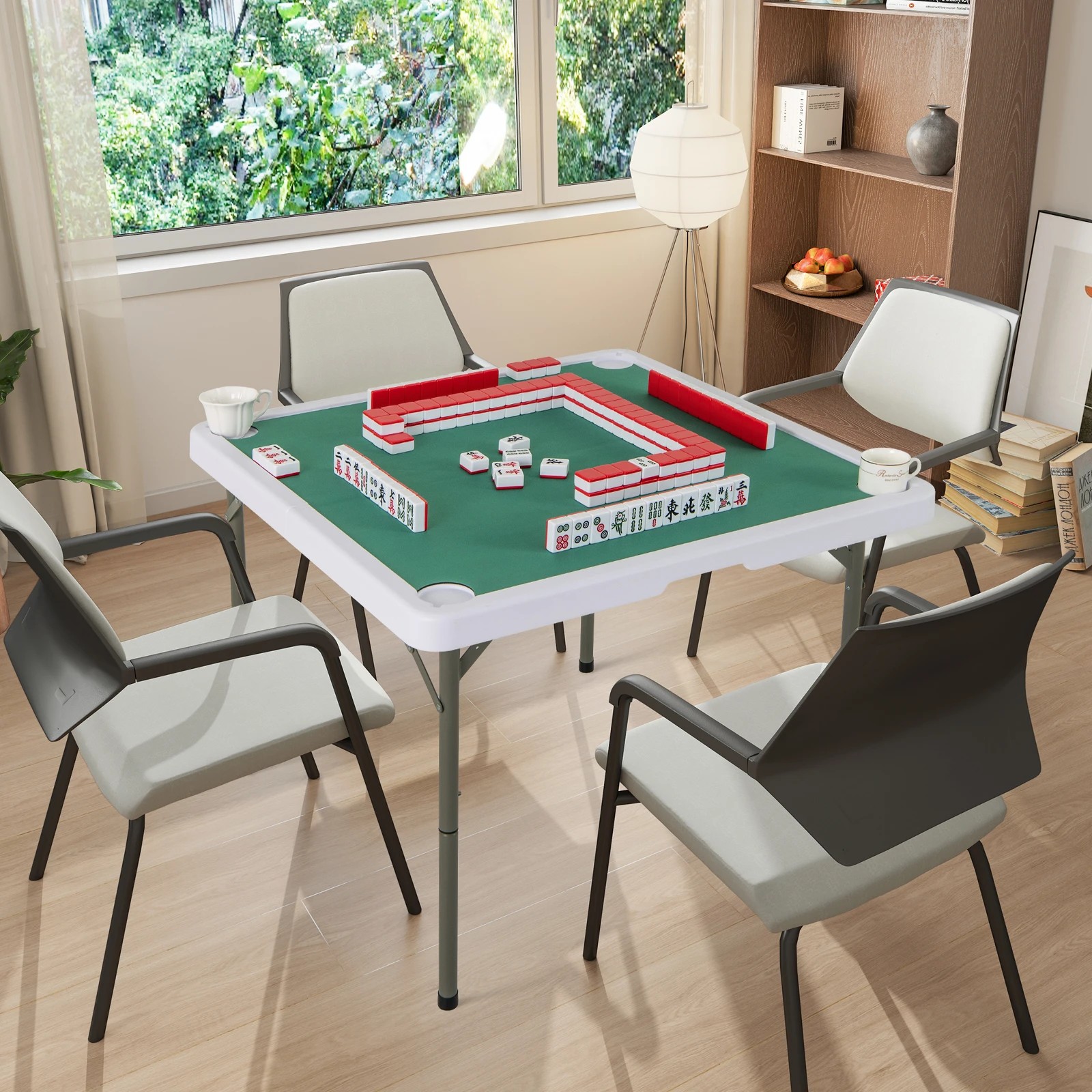 2 Costway Folding Mahjong Table 4 Player Game Card Table w/Cup Holders, 2 of 3