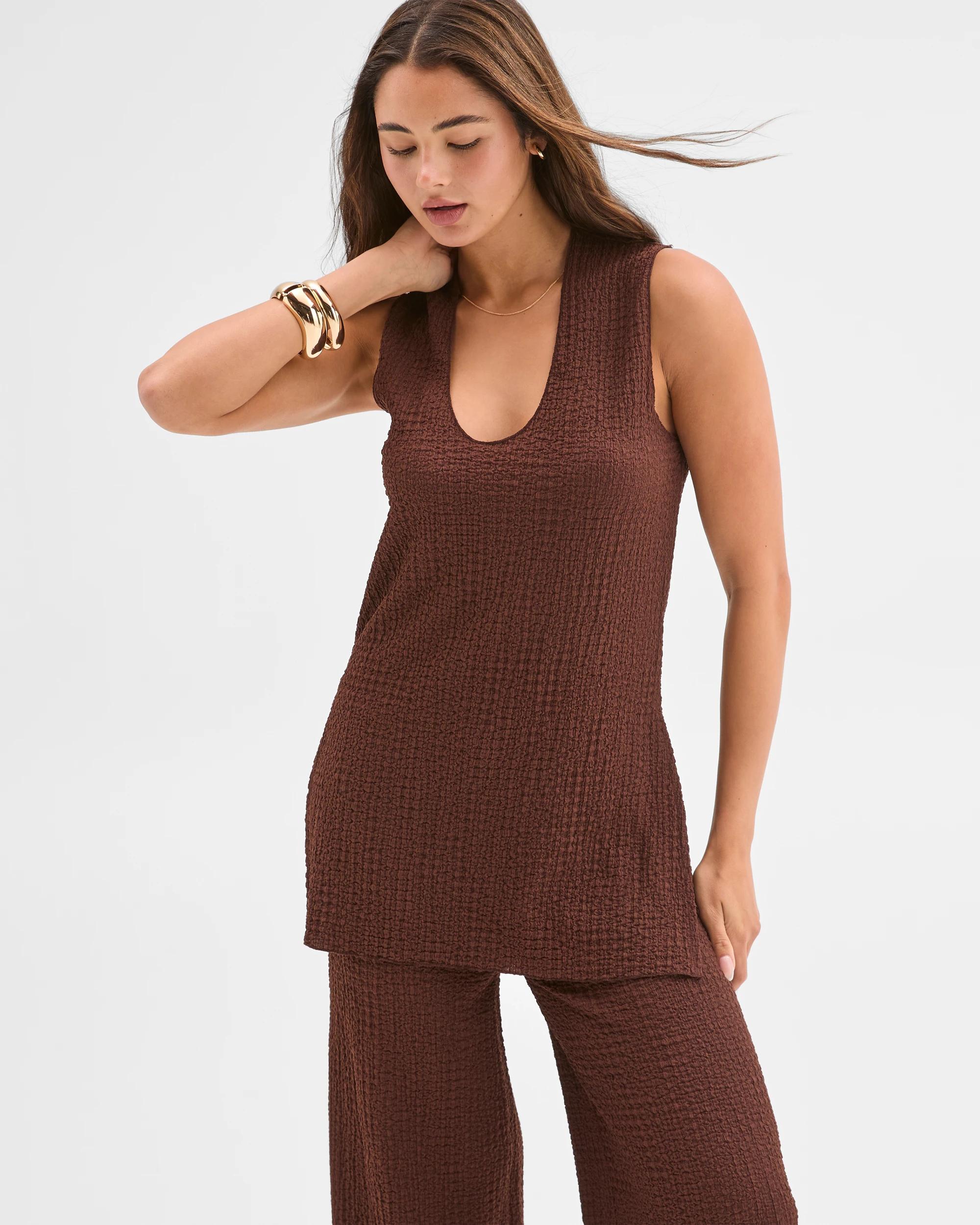 4 Lily Loves U-Neck Textured Tunic Top SHAVED CHOCOLATE, 4 of 6