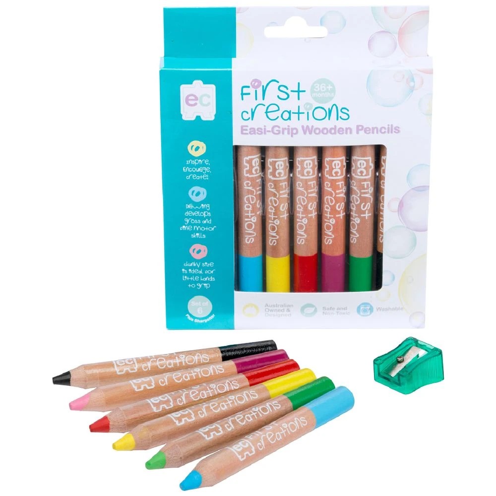 1 First Creations Easi-Grip Wooden Pencils Assorted 6 Pack, 1 of 2