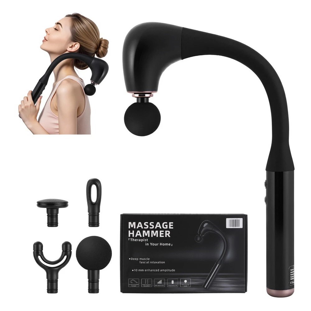 1 Everfit Massage Gun U-shaped Extended Handle Percussion Massager 4 Heads - Black, 1 of 6