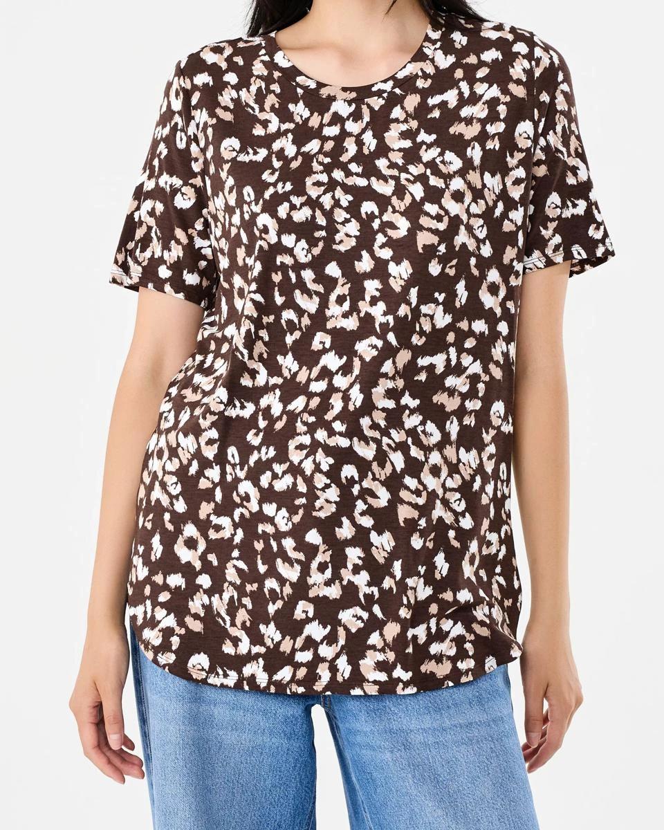 4 Short Sleeve Curve Hem Tunic Choc Leo, 4 of 7