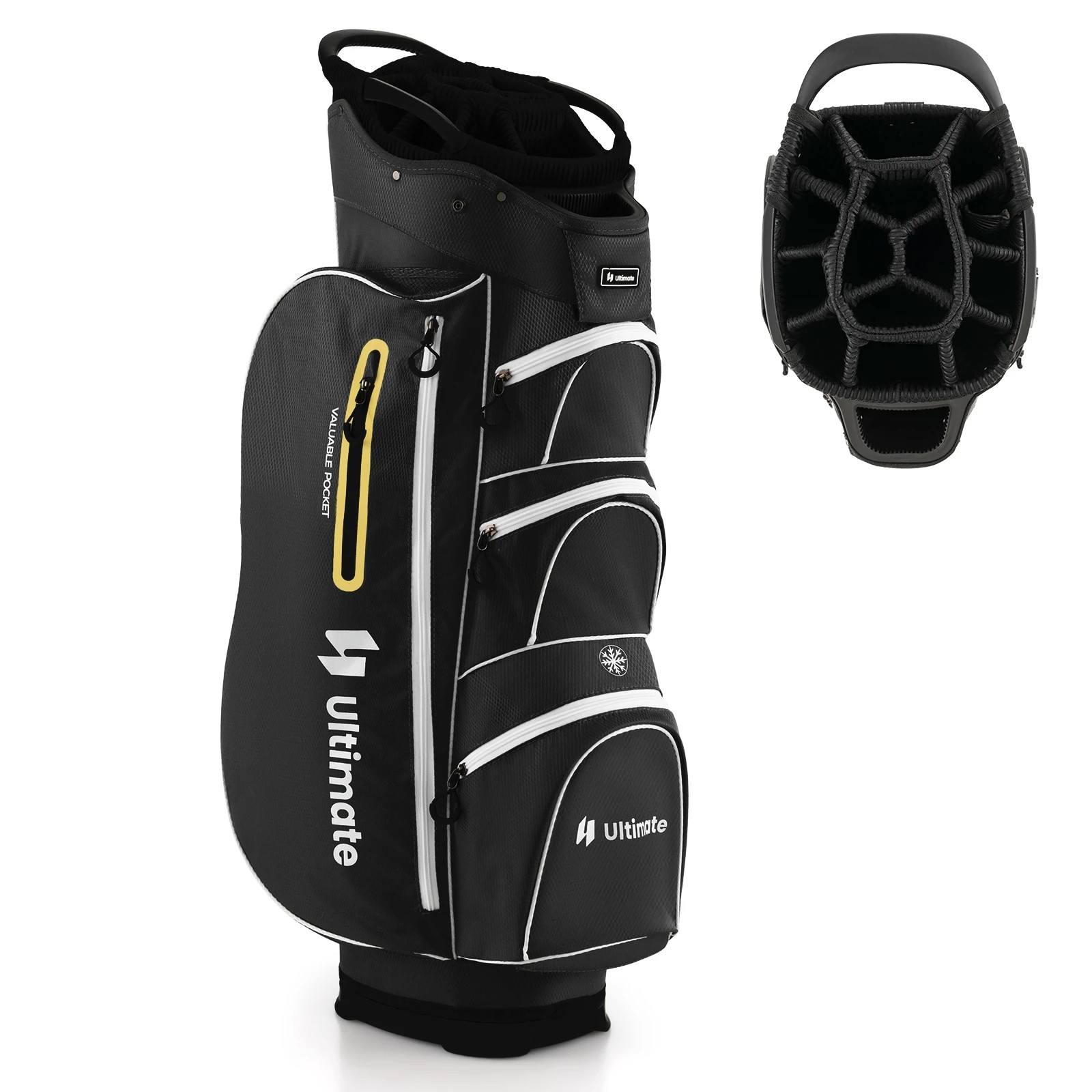 1 Costway Golf Cart Bag Portable Golf Club Bag Carry Bag w/15 Full Length Dividers & Rain Hood - Black, 1 of 1