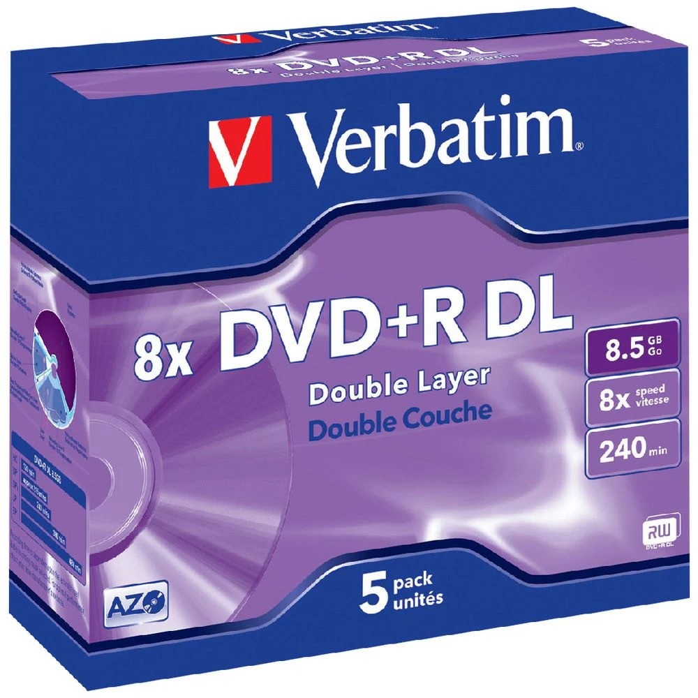 1 Verbatim DVD+R DL 8.5GB 8x Jewel Case 5 Pack, 1 of 1