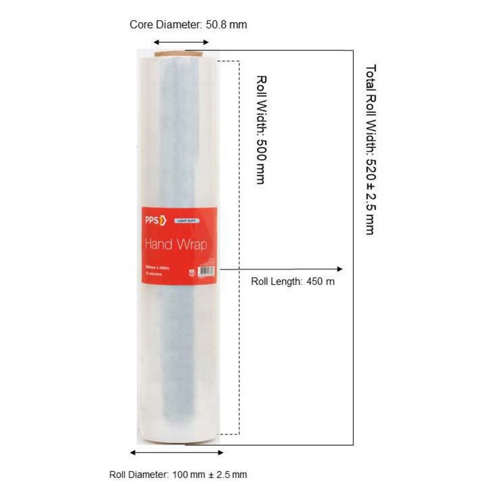 2 PPS Cast Hand Wrap 500mm x 450m x 12um Clear, 2 of 2