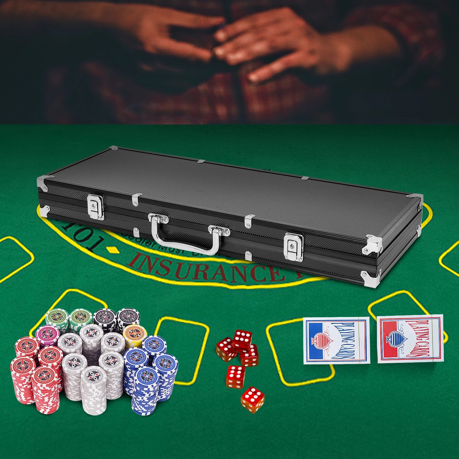 4 Costway Poker Chip Set 500PC Chips Texas Hold'em Poker Sets Playing Cards, 4 of 4