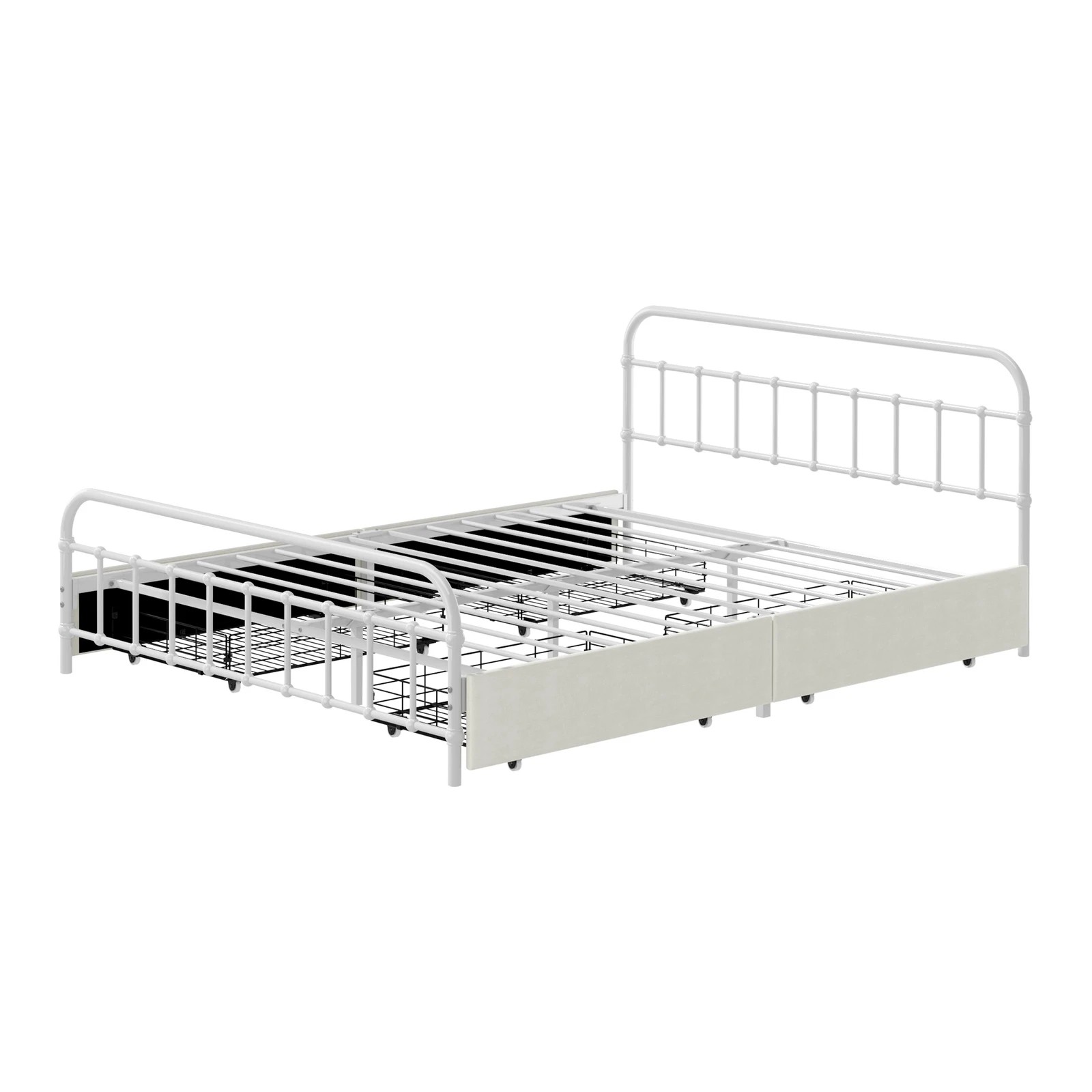 8 Oikiture Metal Bed Frame Queen Size Bed Base with 4 Drawers - White, 8 of 8