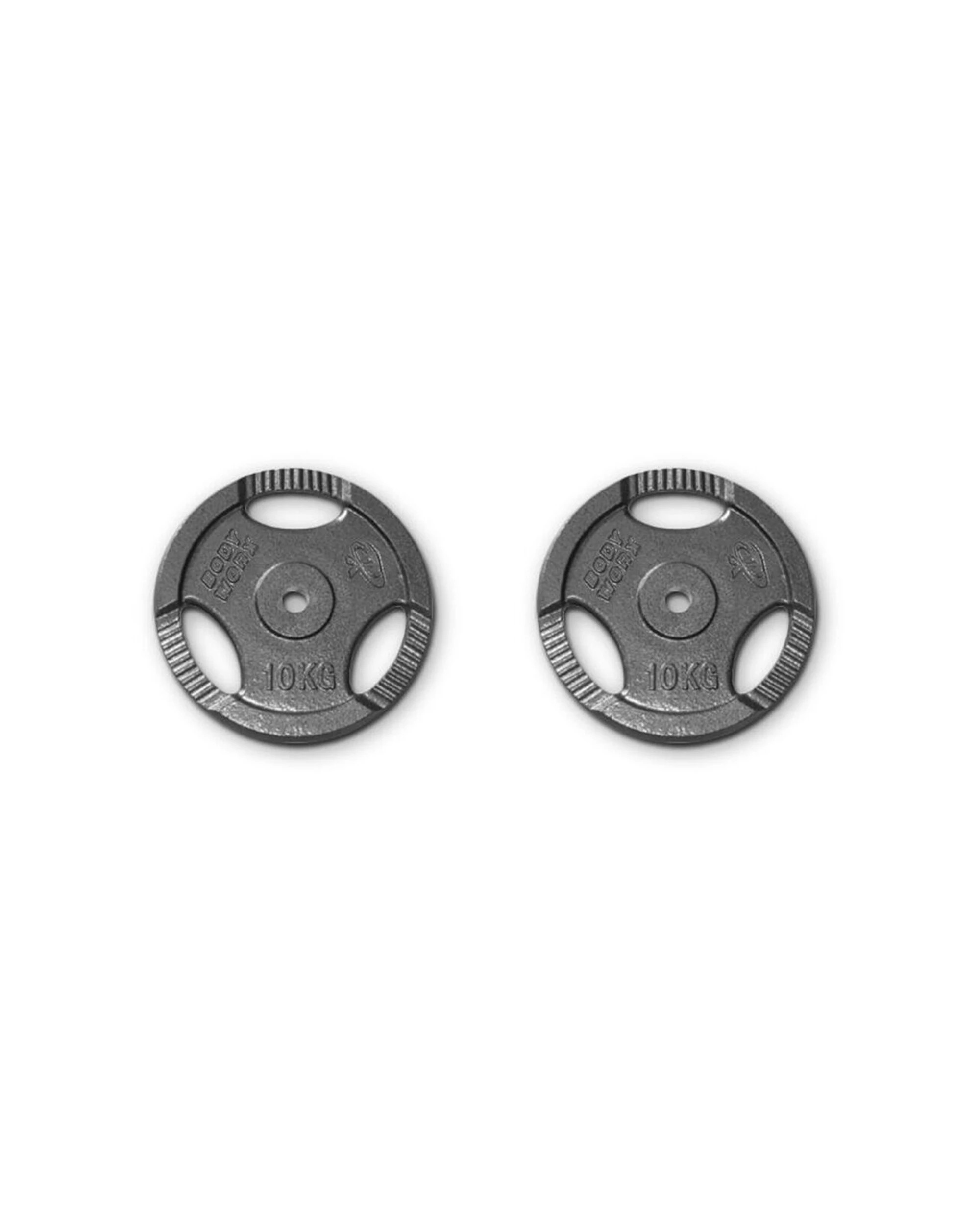 1 BODYWORX Ezy Grip Standard Disc Weight Plate 10kg 2 Pack Cast Iron 30mm - Black, 1 of 2