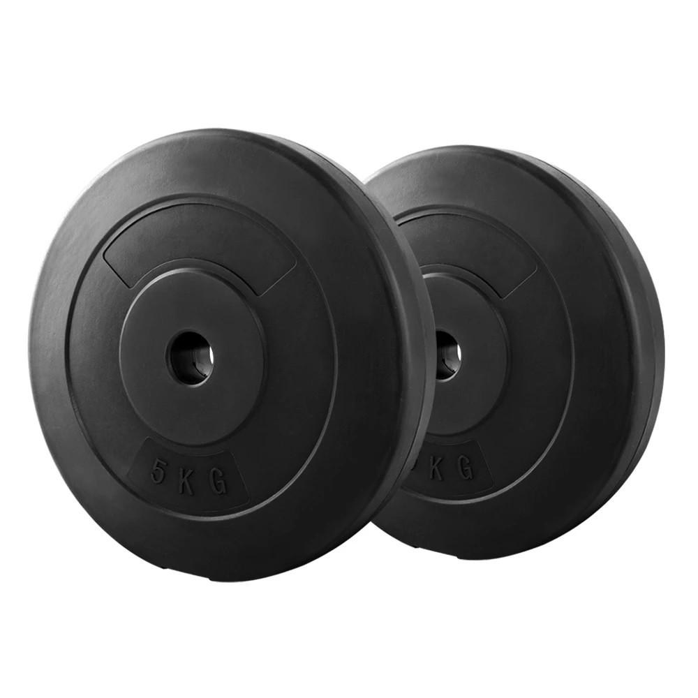 1 Everfit Weight Plates Standard 2X 5kg Barbell Plate Weight - Black, 1 of 6