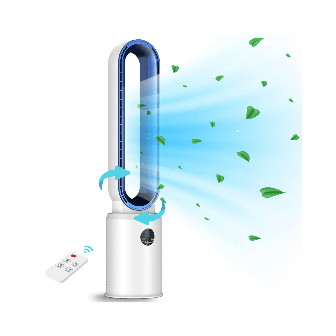 1 Advwin Bladeless Tower Fan, Standing Floor Fan Air Circulator with Remote Control Speeds Adjustable, Blue, 1 of 7