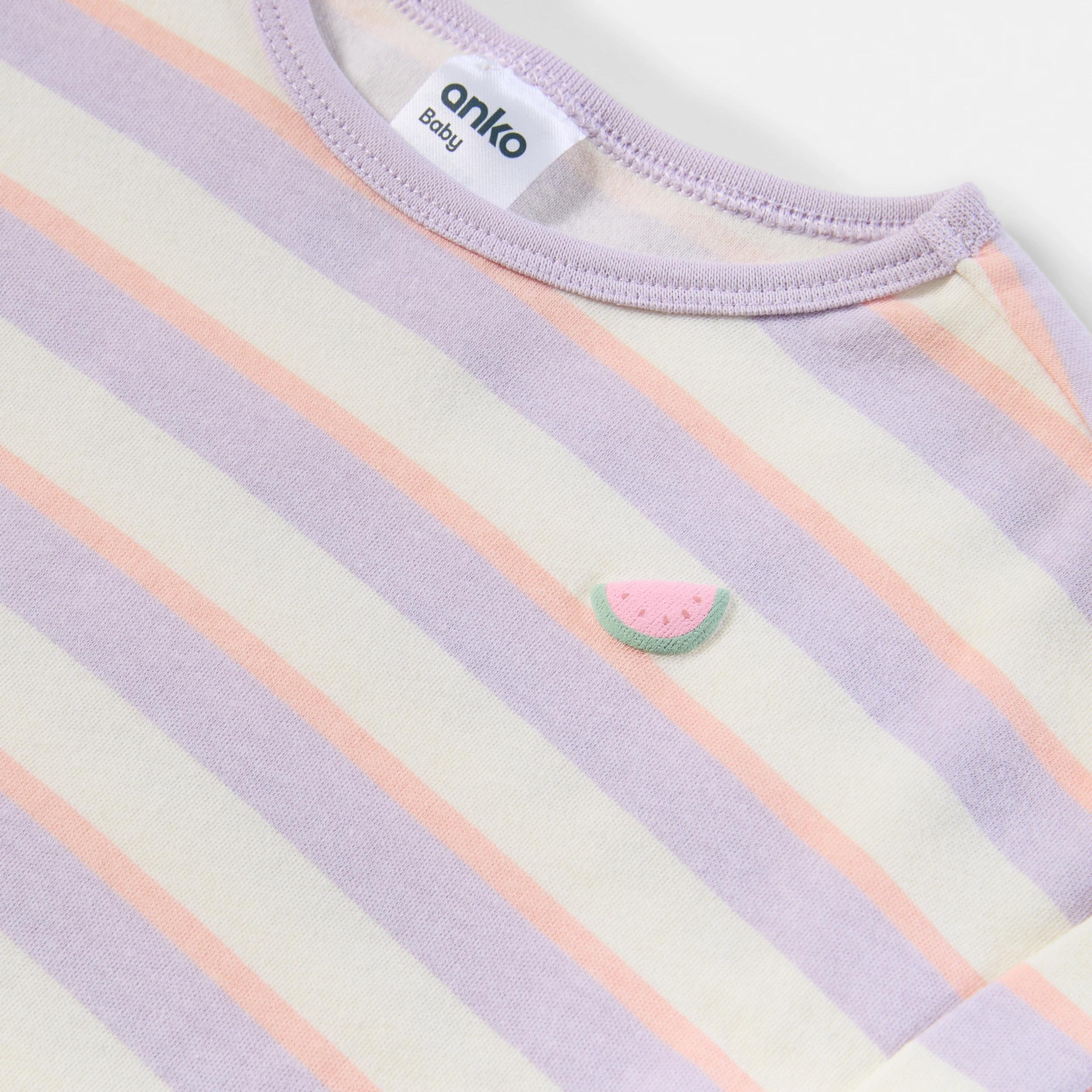 3 Short Sleeve Print Romper LAVENDER STRIPES, 3 of 3