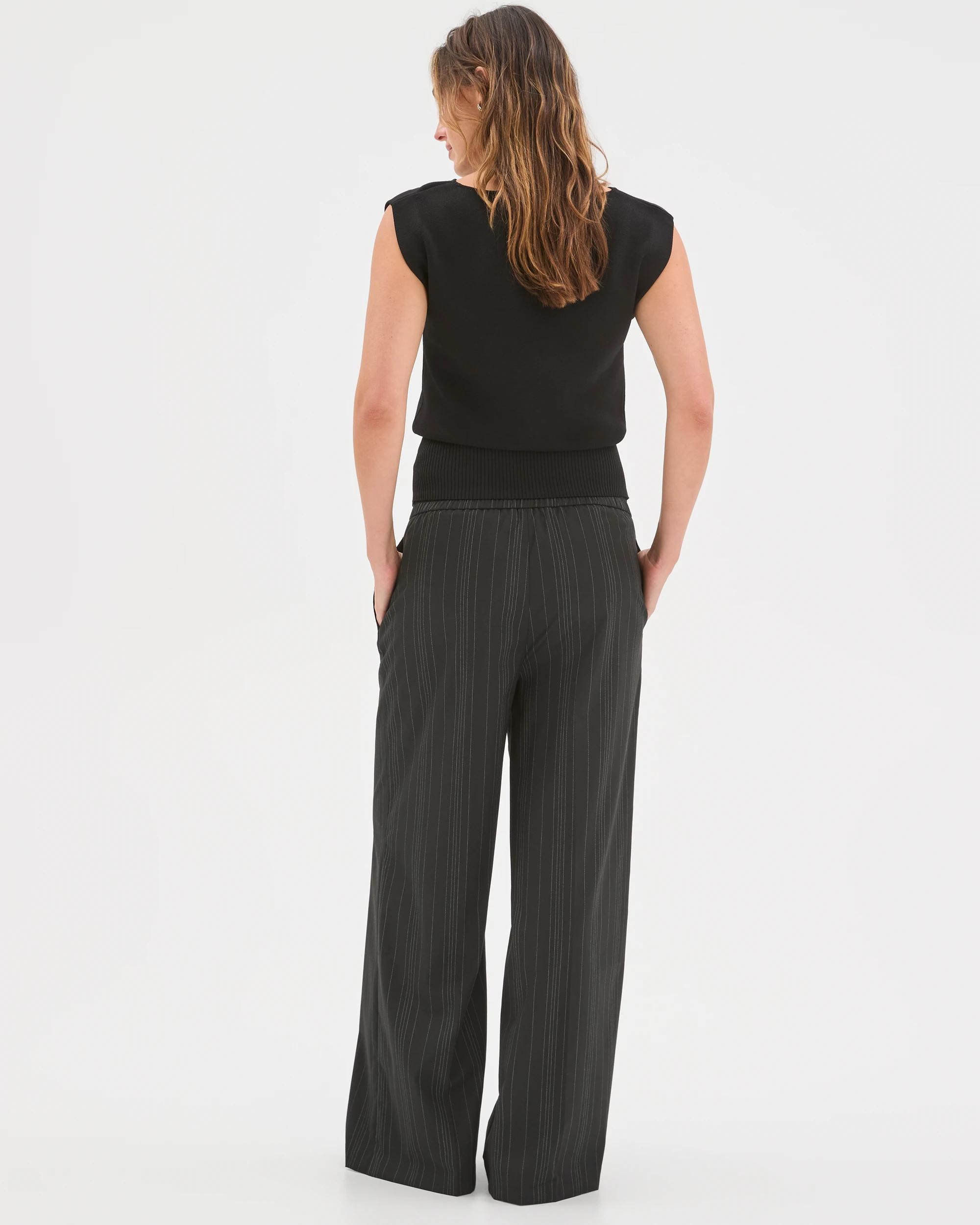 7 Preview Elastic Waist Tailored Pants BLACK BROKEN STRIPE, 7 of 7